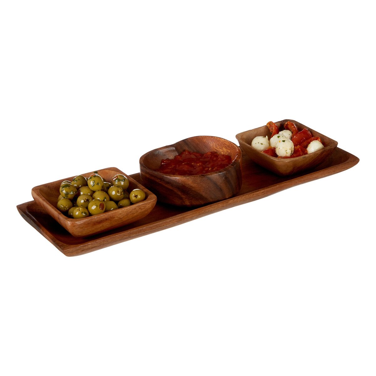 Orsina Kora Acacia Wood 3 Piece Serving Dish Set With Tray