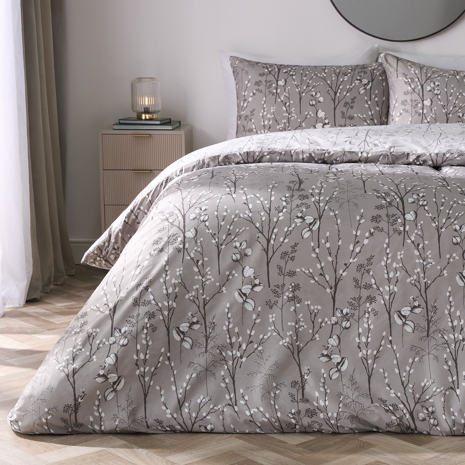 OHS Duvet Cover Set Willow Reversible Bedding Grey - Super King