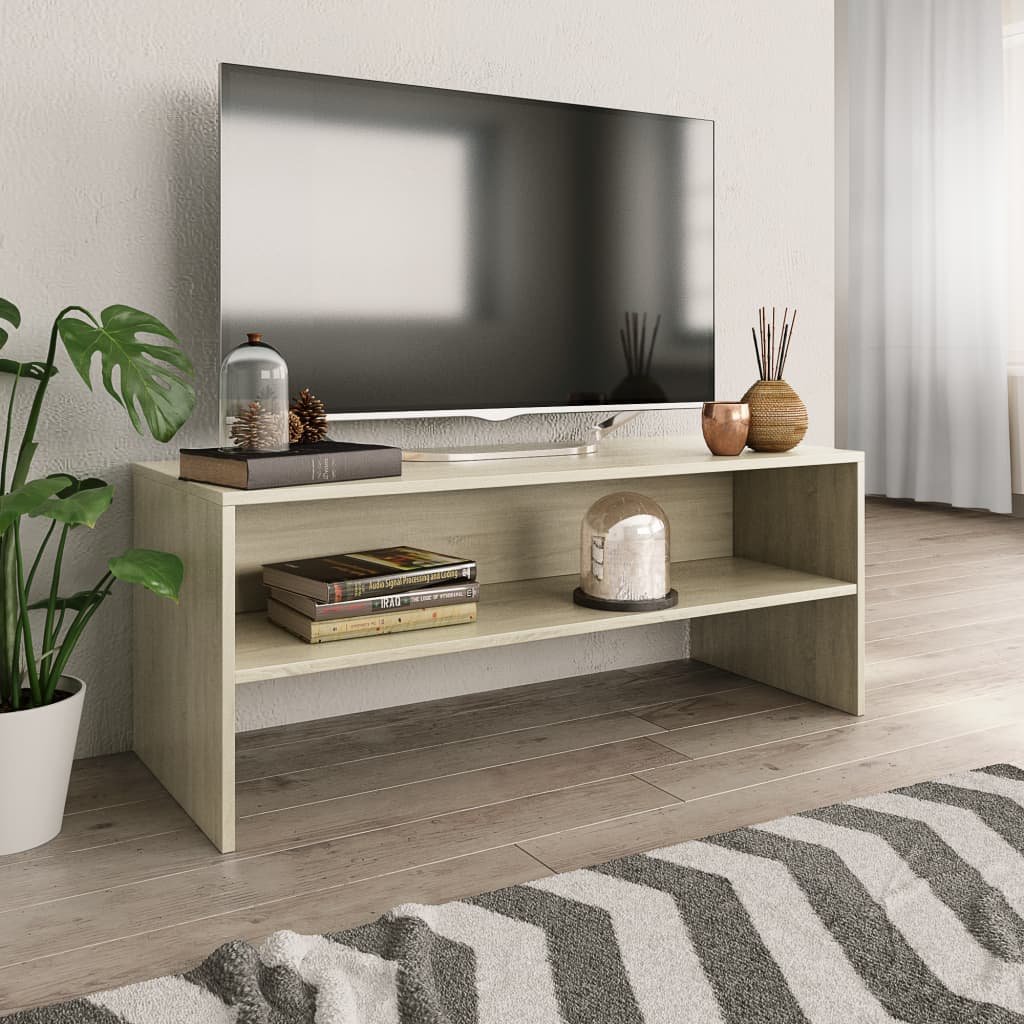 Walplus Engineered Wood TV Cabinet - Light Oak - 100 x 40 x 40 cm