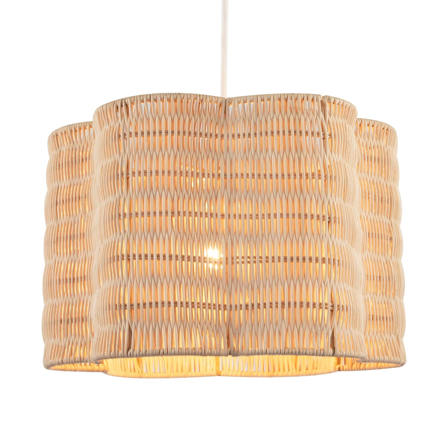 Happy Homewares Brown Scallop Edged Natural Rattan Wicker Pendant Shade - 30cm