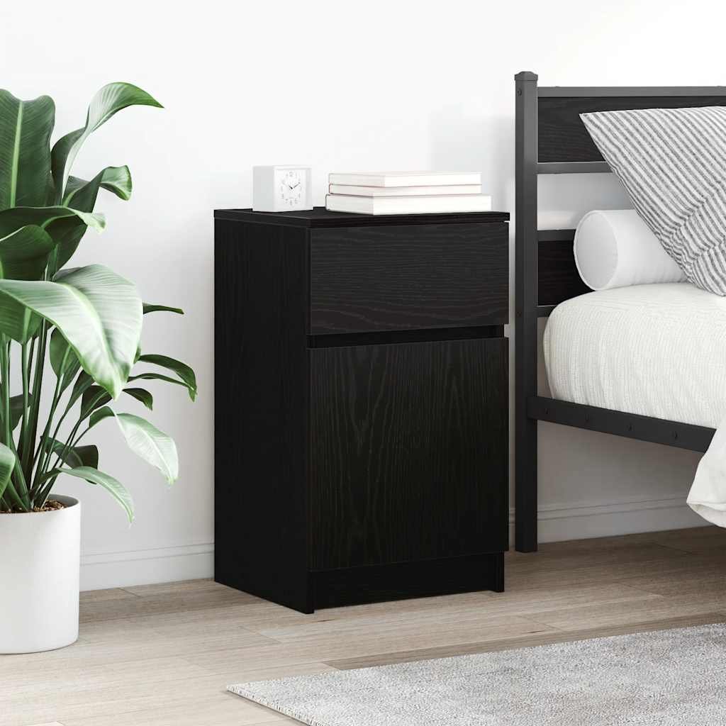 Walplus Engineered Wood Bedside Cabinet - Black - 39 x 35 x 65 cm