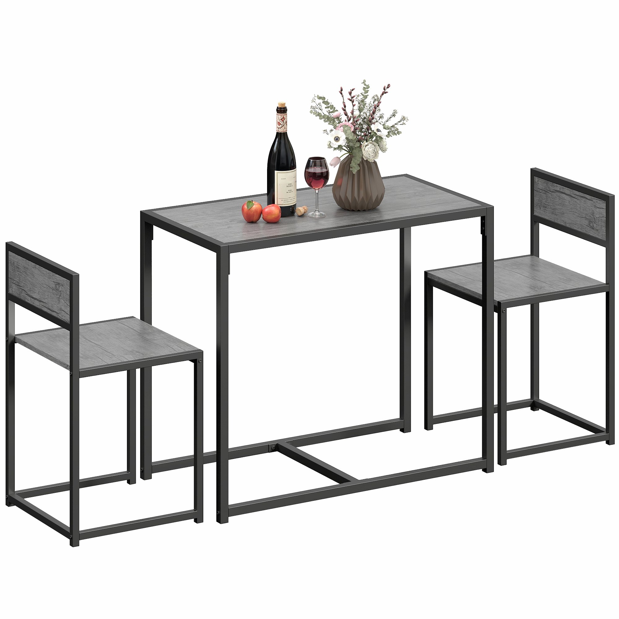HOMCOM 3 Piece Rectangular Dining Table and Chairs Set - Charcoal Grey
