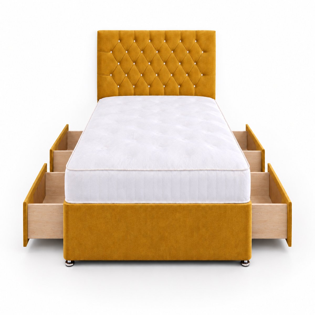 Comfy Deluxe 4ft Small Double       4 Drawer Velvet  Divan Bed Set -  Mustard