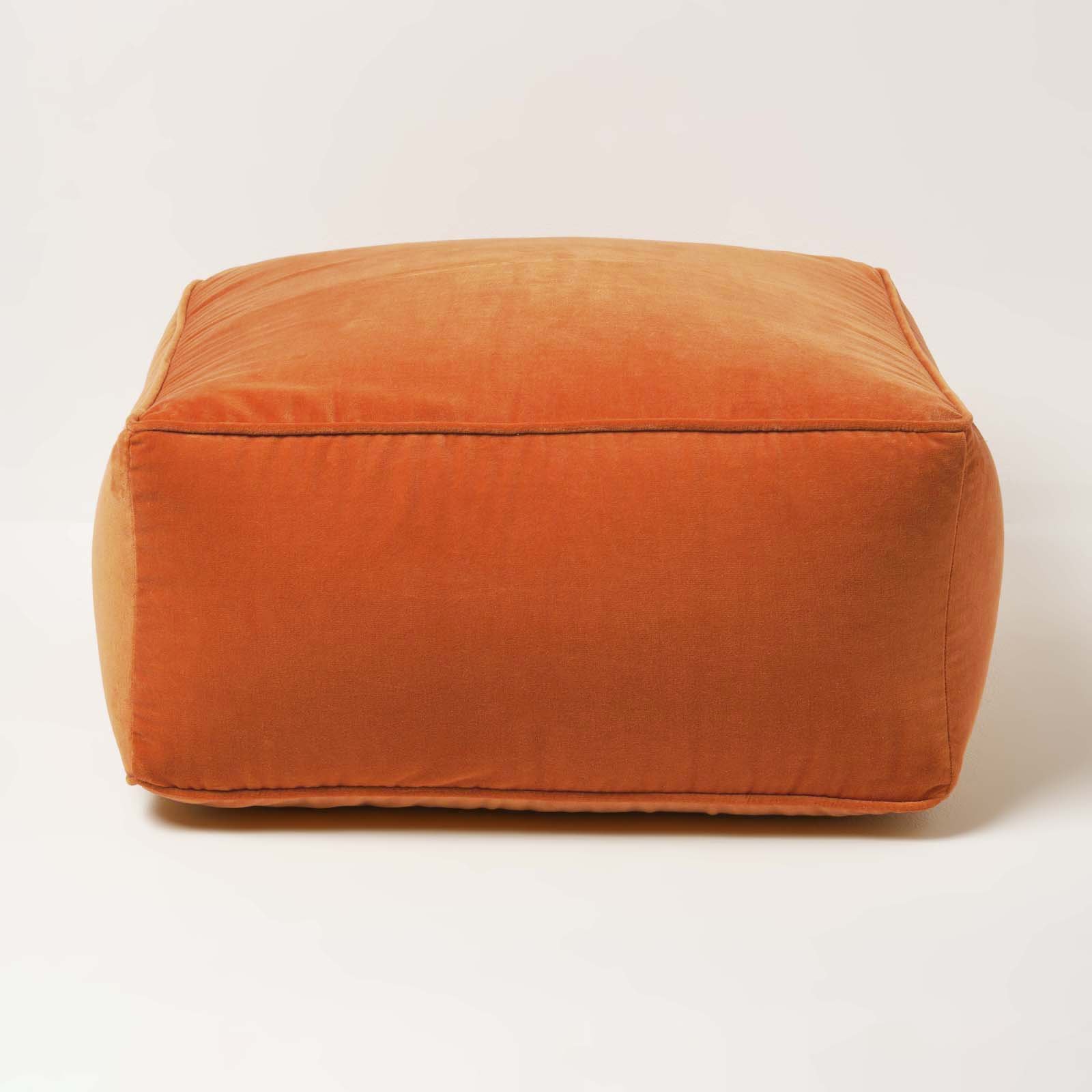 Homescapes Velvet Pouffe Bean Cube - Burnt Orange