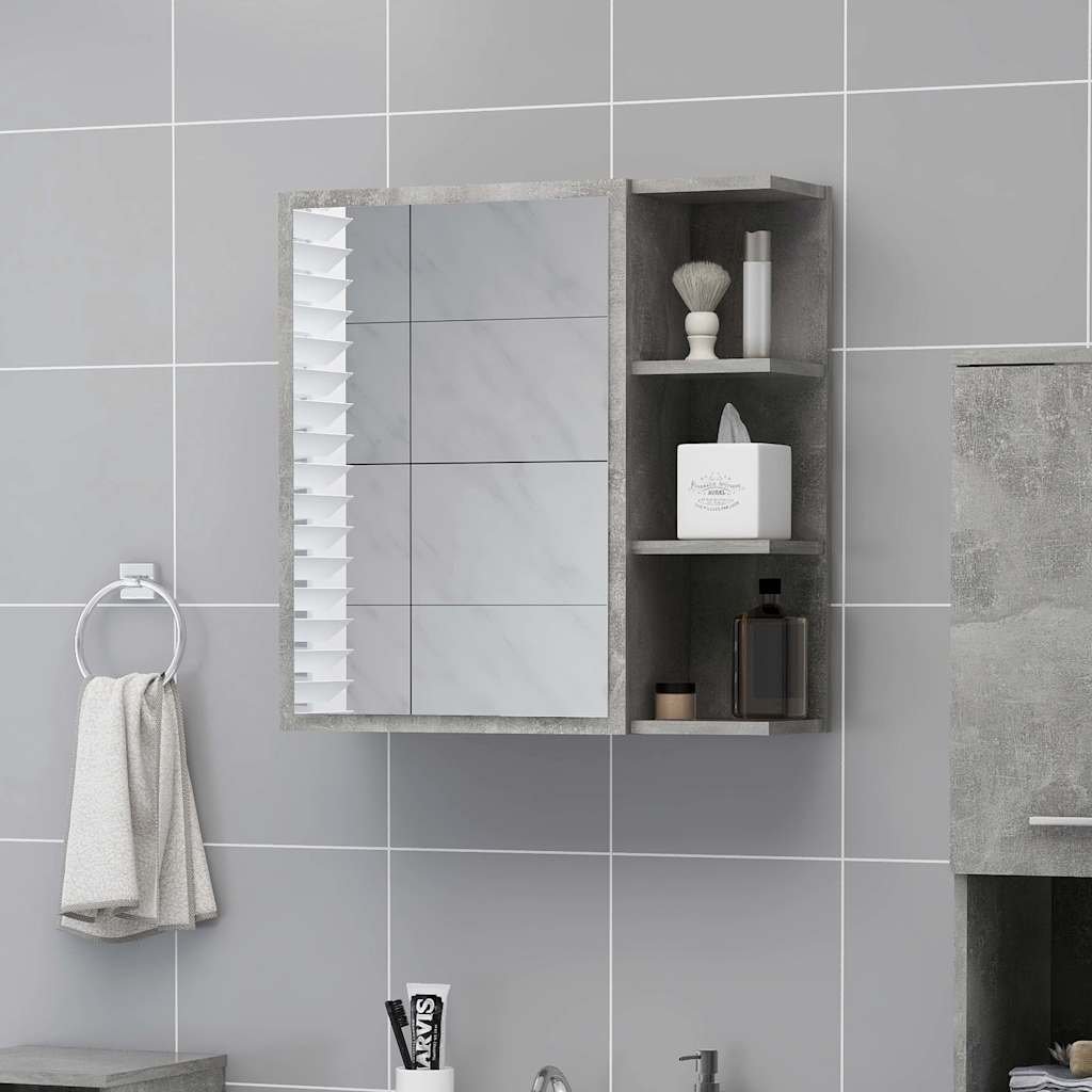 Walplus Medium Mirror Cabinet - Concrete Grey - 62.5 x 20.5 x 64 cm