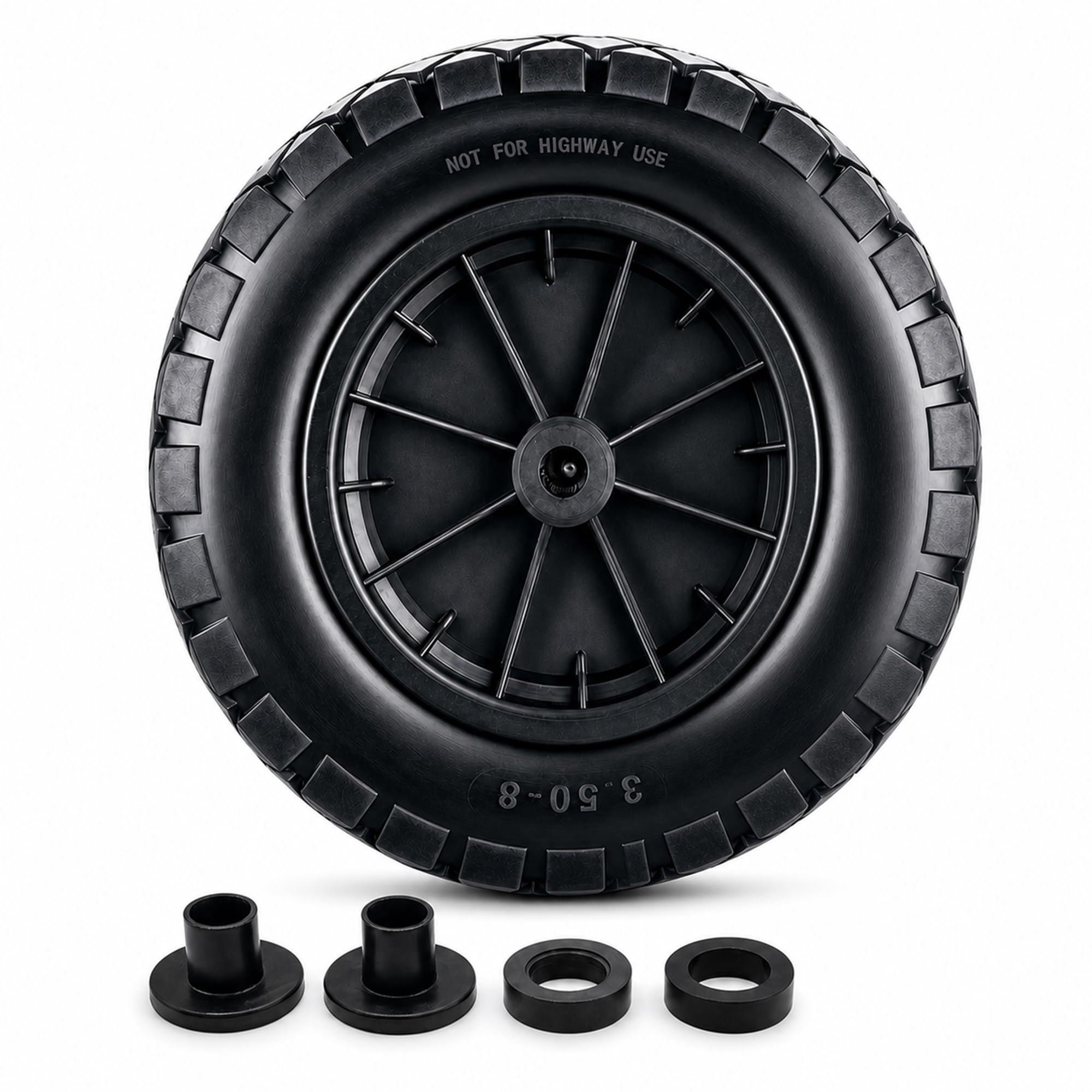 Keplin Puncture Proof Wheelbarrow Wheel - 14 Inch 3.50-8 - Black