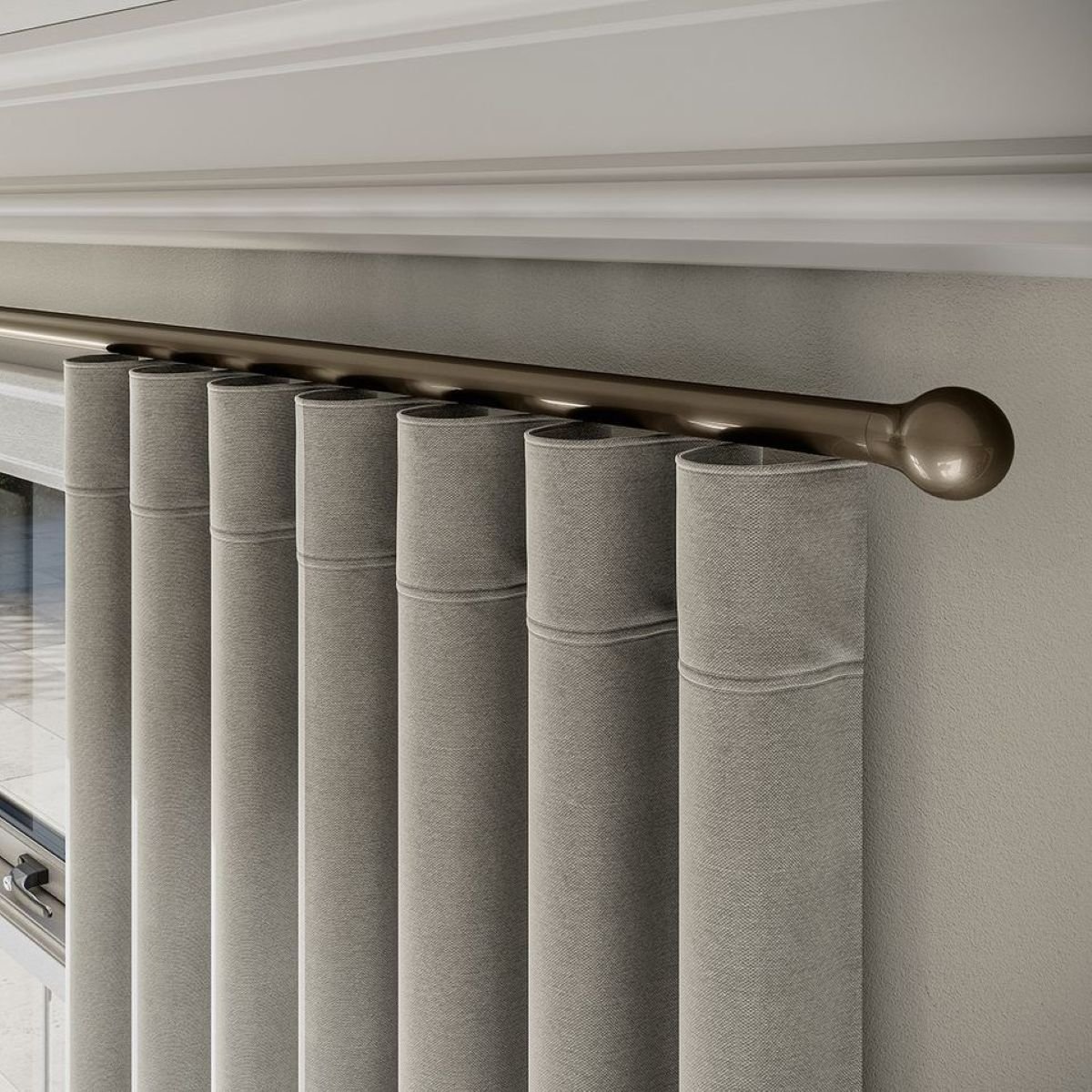 New Edge Blinds 28mm Taupe Styleline Gliding Curtain Pole with Ball End - 145cm