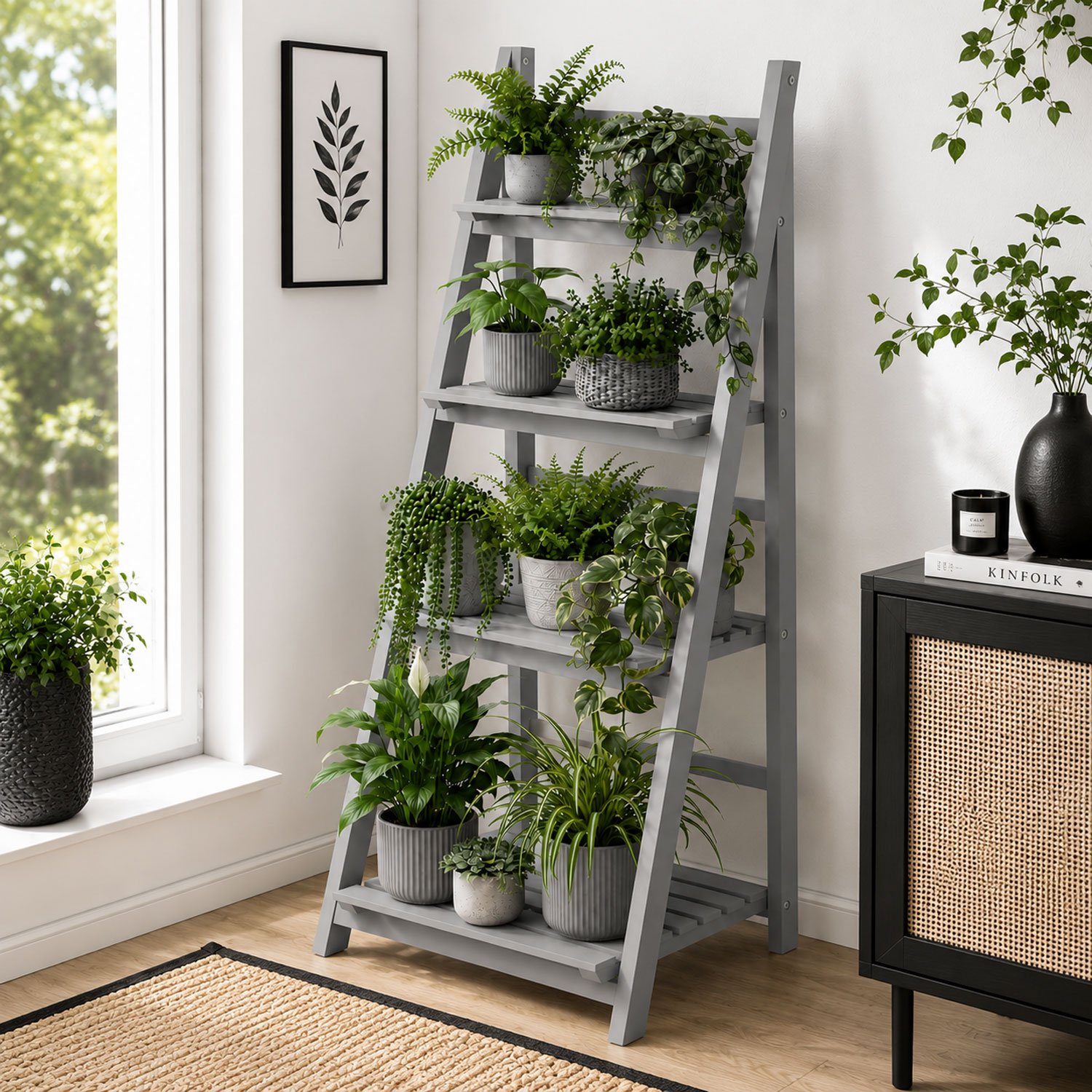 Neo 4 Tier Foldable Wooden Stand Display Shelf - Grey