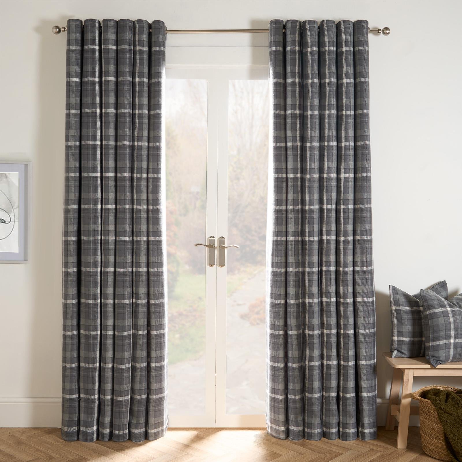 OHS Winsford Woven Check Eyelet Curtains 117 x 183cm - Charcoal