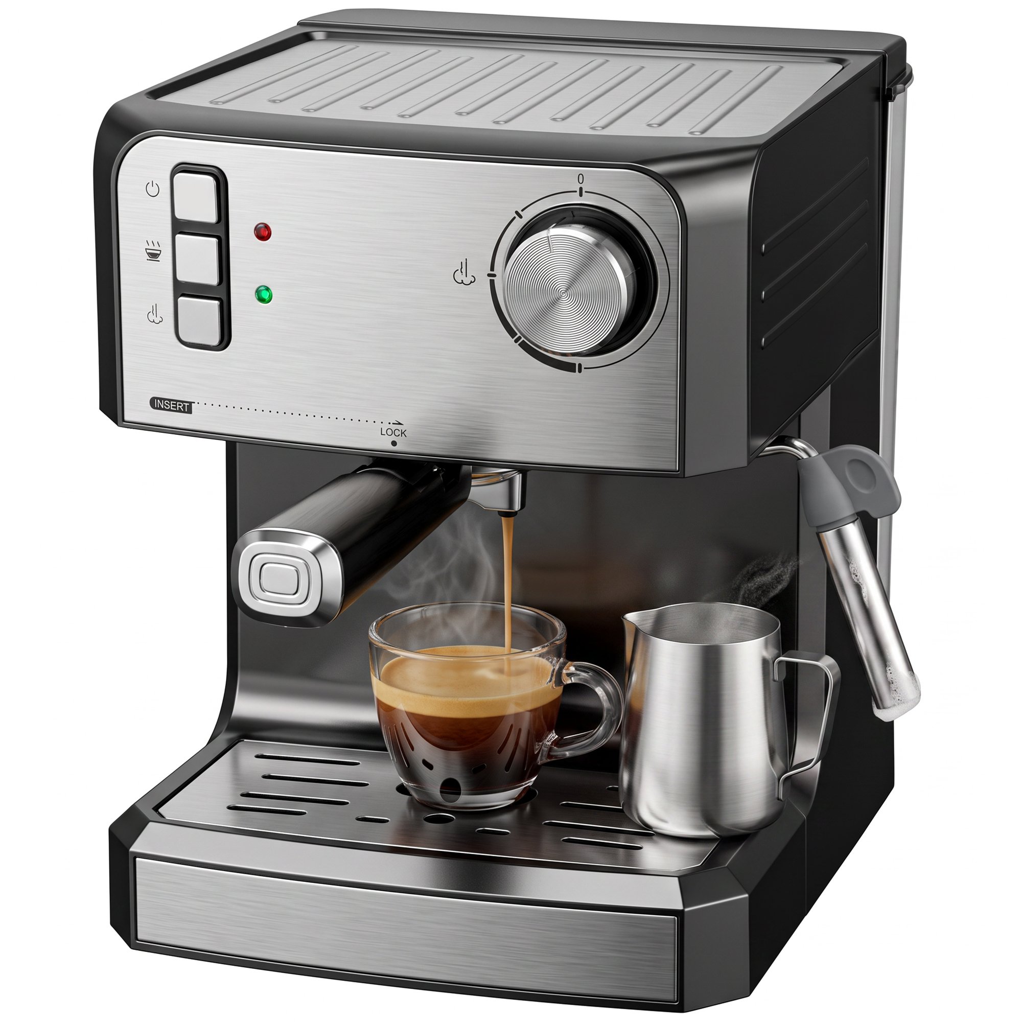 HOMCOM 850W Espresso Machine with Milk Frother Wand - Black and Silver