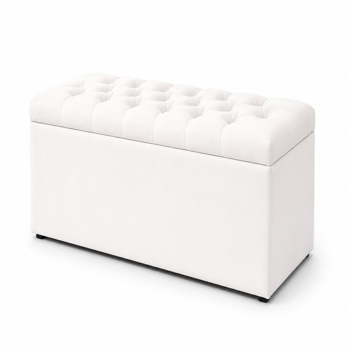 Comfy Deluxe Chesterfield Plush Velvet Storage Ottoman – White