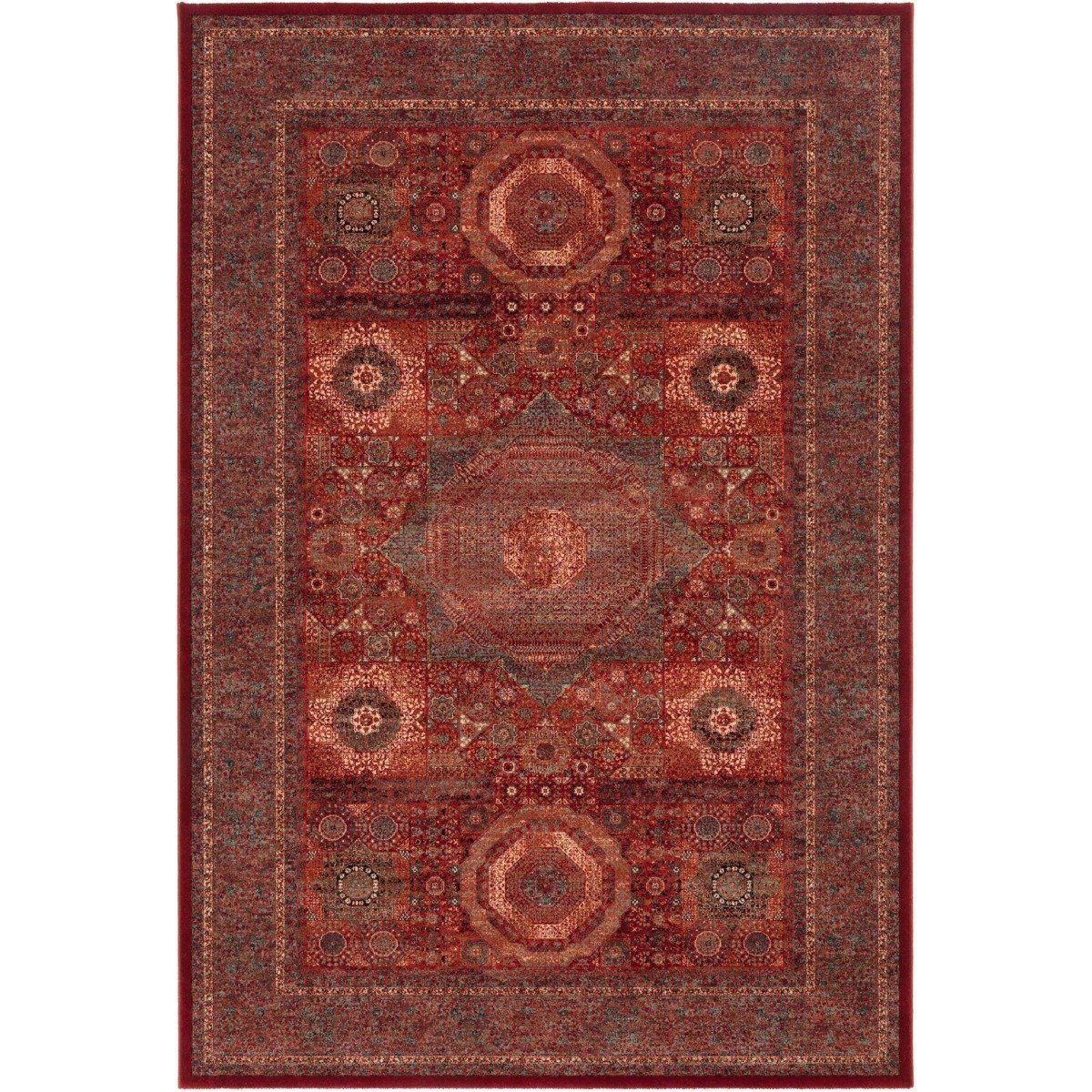 Mega Flooring Red Traditional Bordered Rug - 135 x 200cm