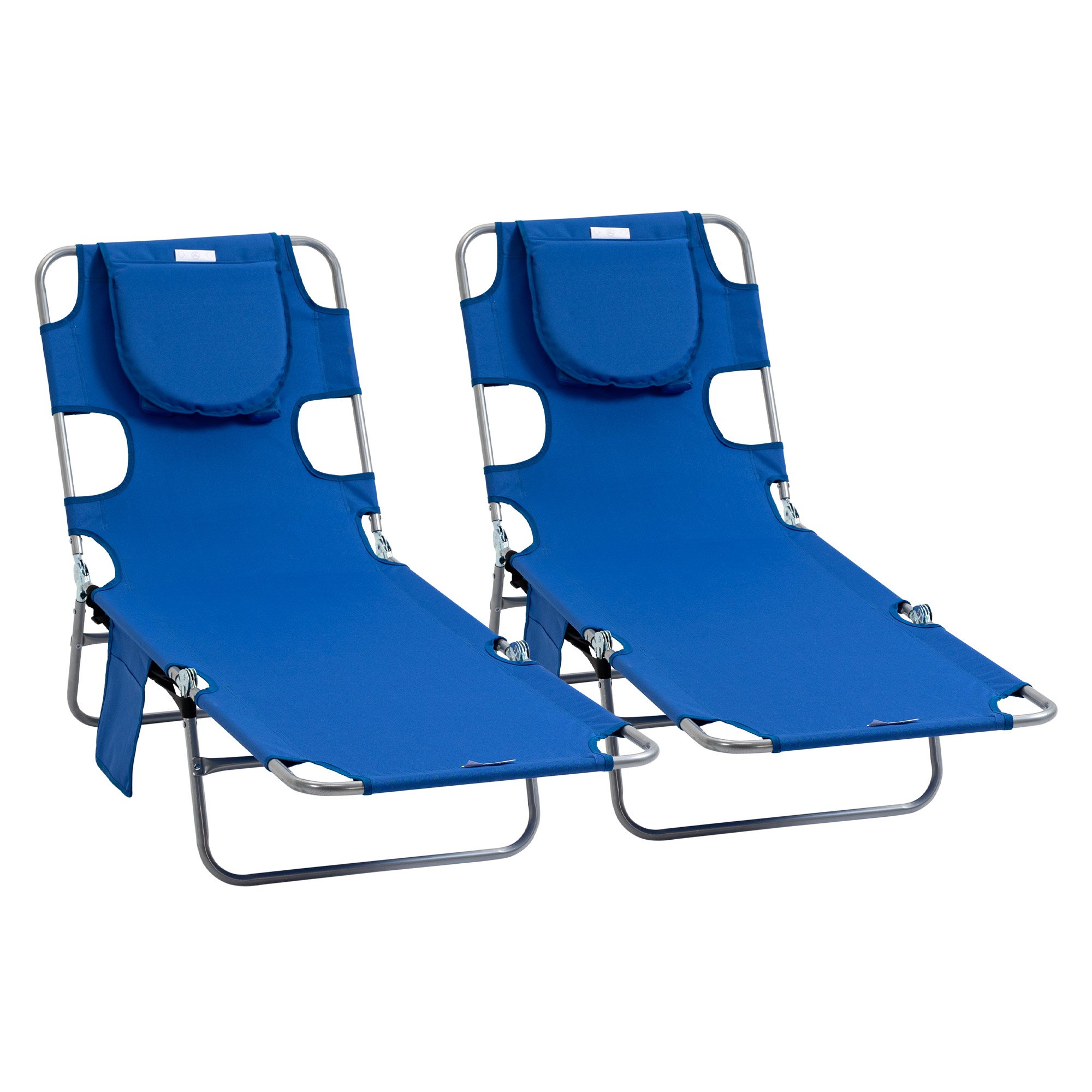 Outsunny Set of 2 Foldable Reading Hole Sun Loungers – Blue