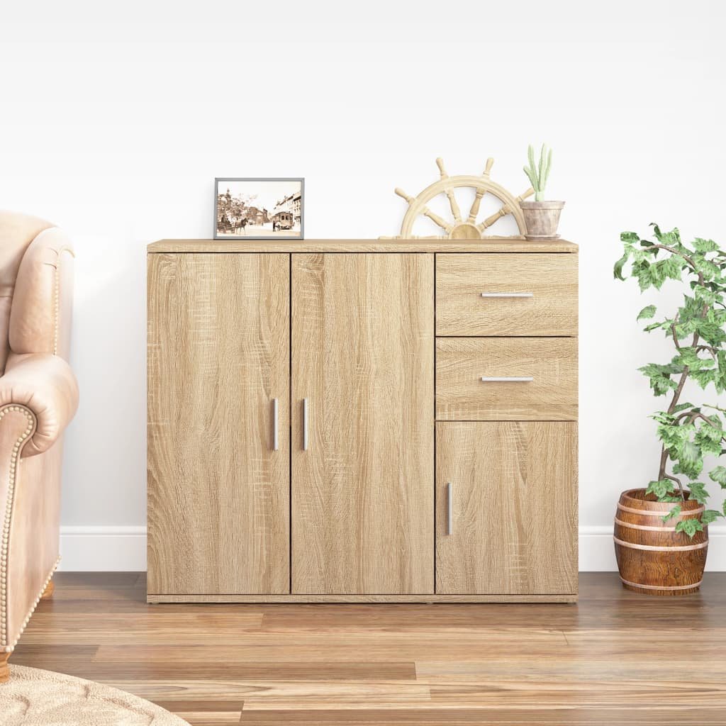 Walplus Engineered Wood Sideboard - Sonoma Oak - 91 x 29.5 x 75 cm