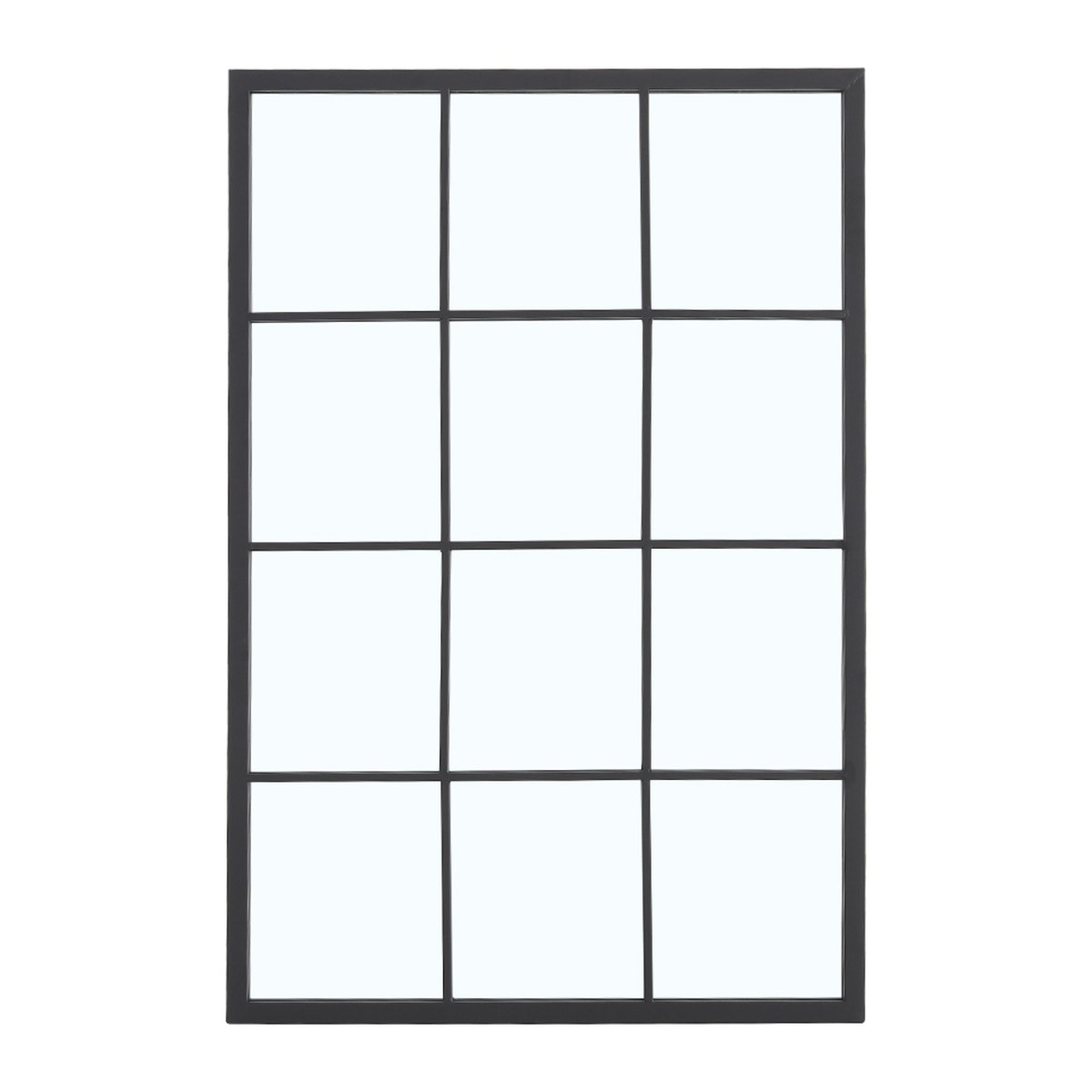 Living and Home Window Wall Mirror with Metal Frame - Black