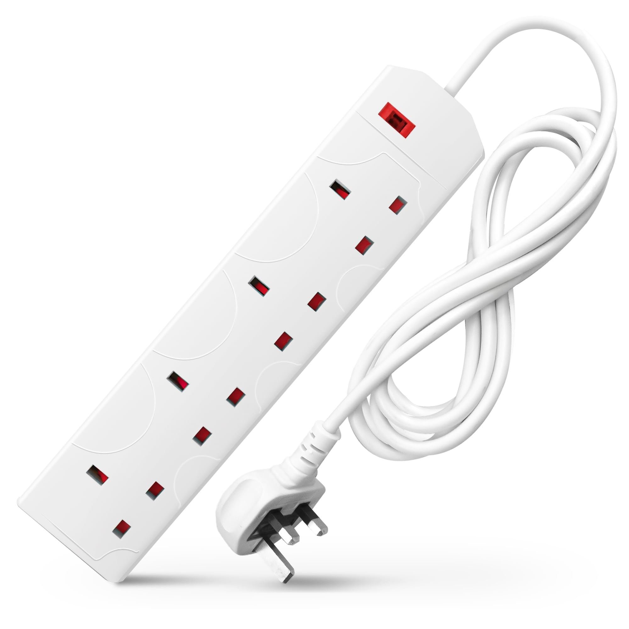 Desiretech 4 Gang Wall Mountable Extension Lead - 2 Metre - White