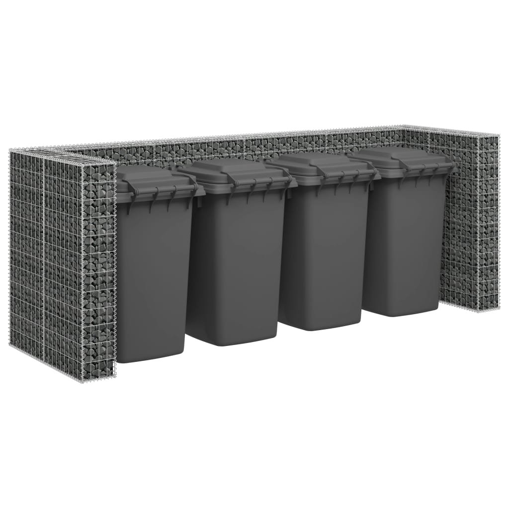 Walplus Quadruple Gabion Wheelie Bin Store - Silver - 320 x 100 x 120 cm