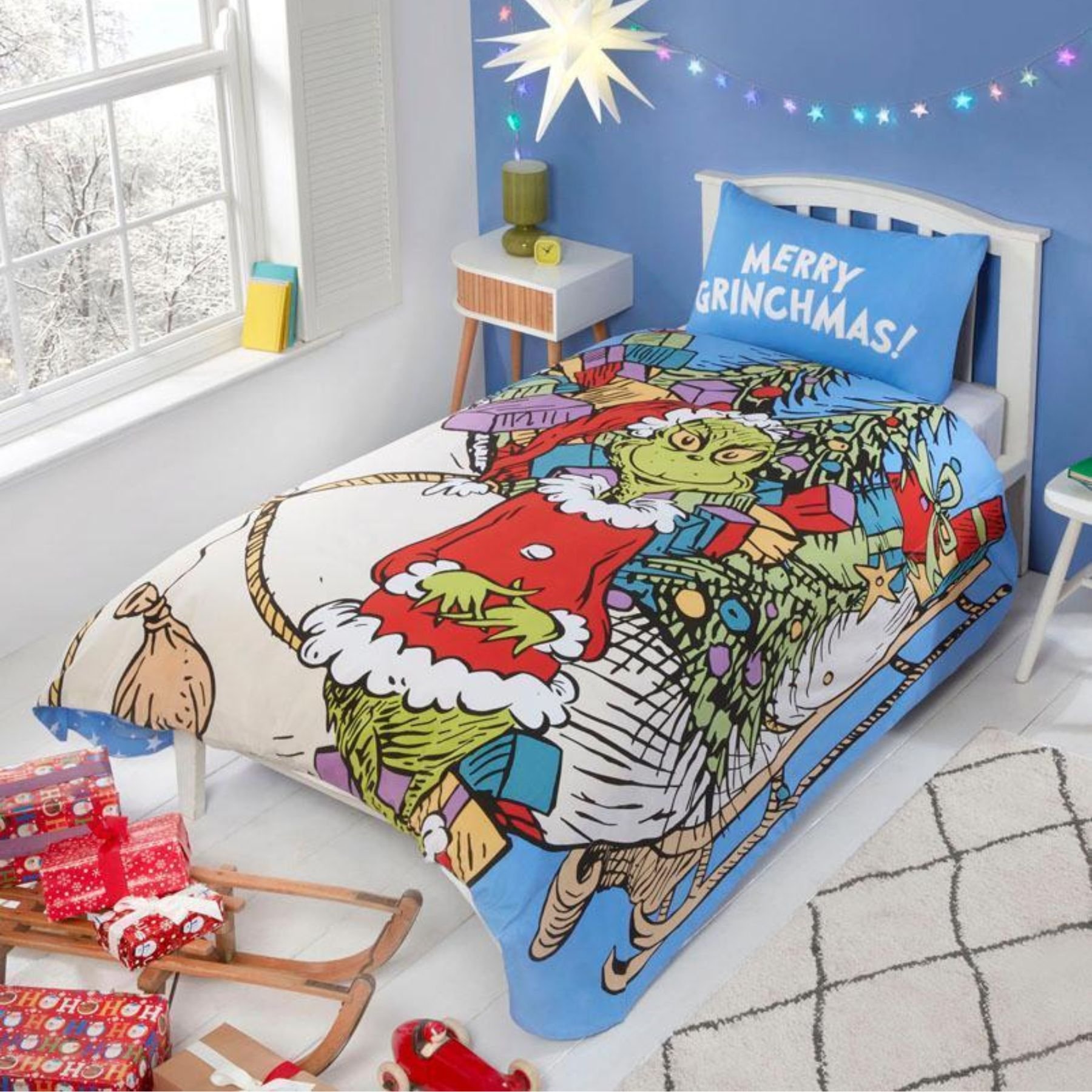 The Grinch Sleigh Blue Duvet Cover Set - Single