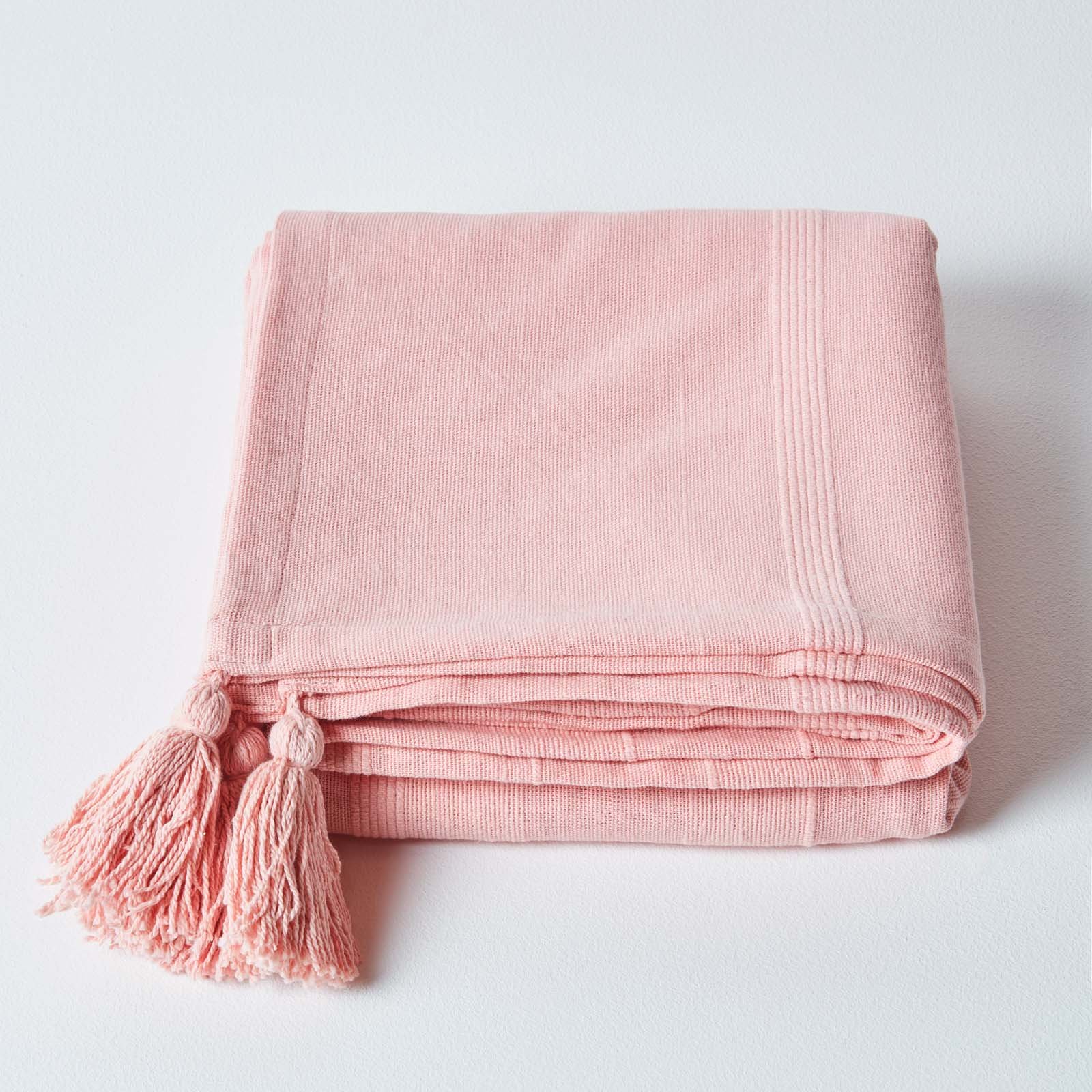 Homescapes Cotton Rajput Ribbed Throw - 150 x 200 cm - Pink