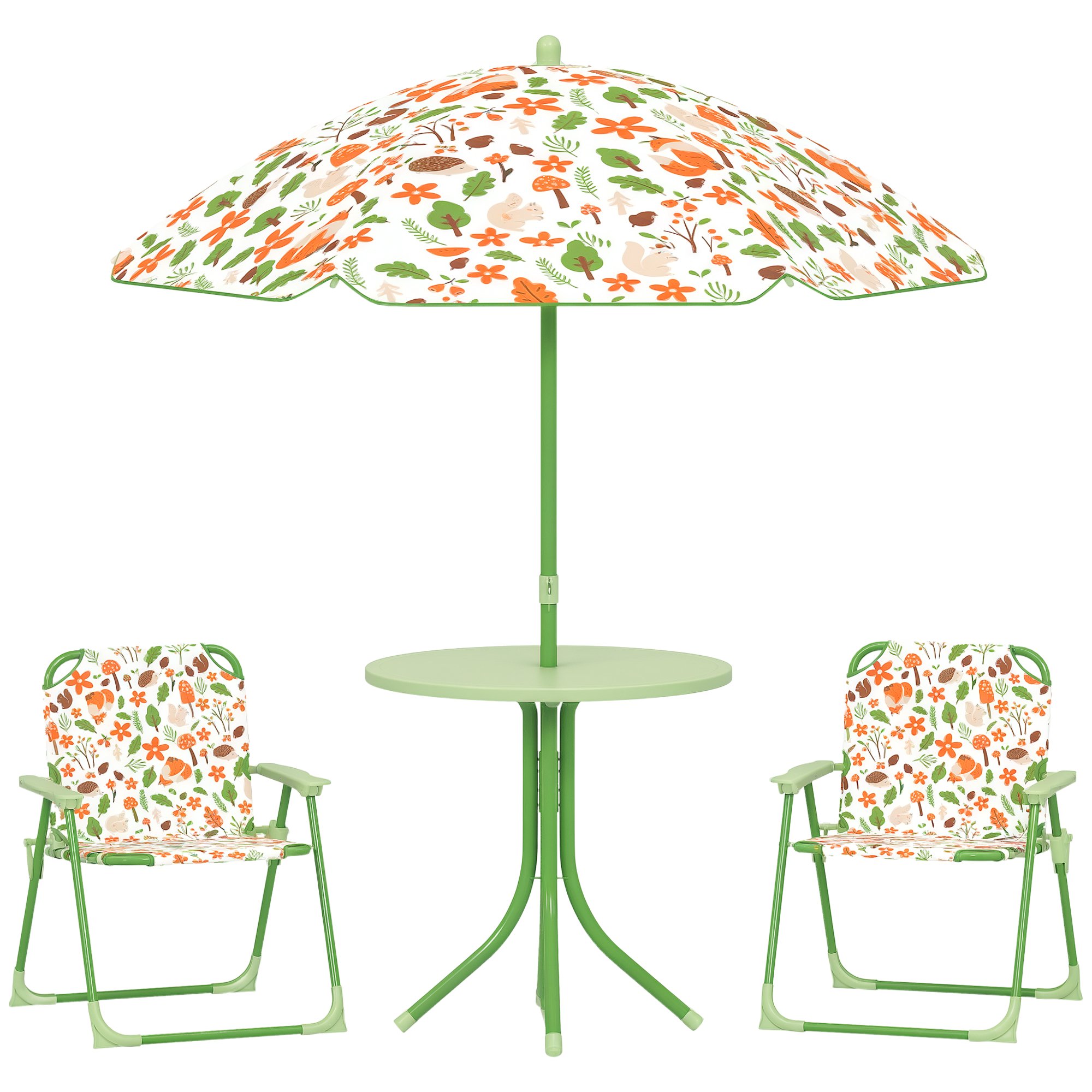 AIYAPLAY Fox Adjustable Parasol 2 Chairs Picnic Table Kids Set - Green