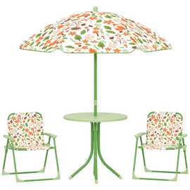 AIYAPLAY Fox Adjustable Parasol 2 Chairs Picnic Table Kids Set - Green
