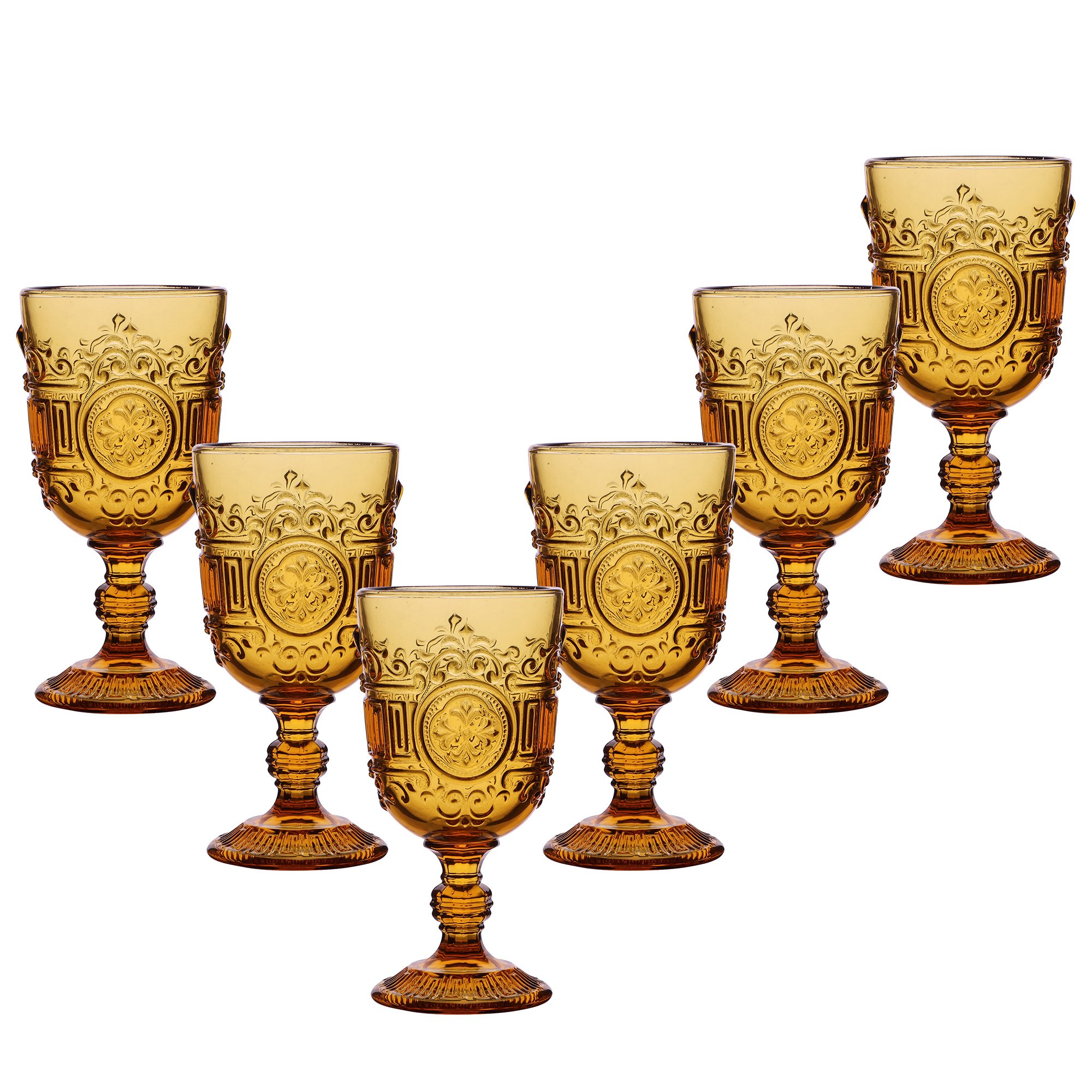 Dibor Set of 6 Parisian 300ml Glass Wine Glasses - Yellow
