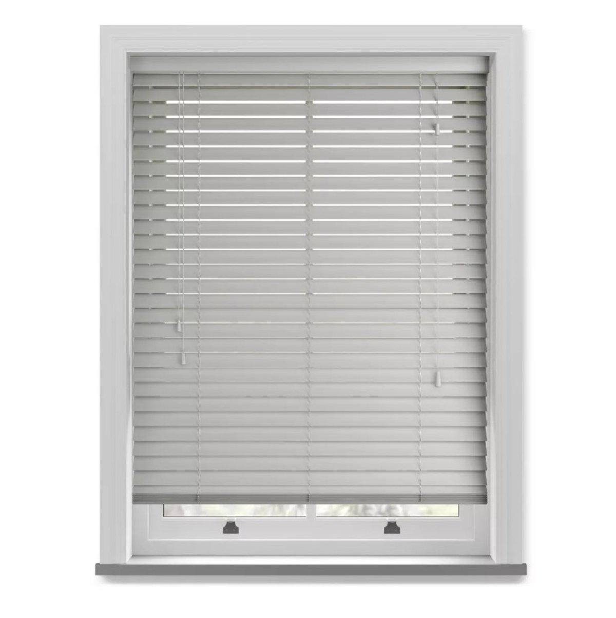 New Edge Blinds Grey Grained Faux Wood String Venetian Blind - 150cm x 150cm