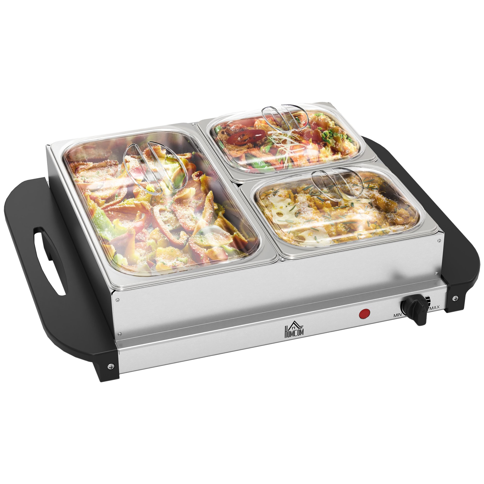 HOMCOM 3 Tray 300W Stainless Steel Buffet Server – Silver