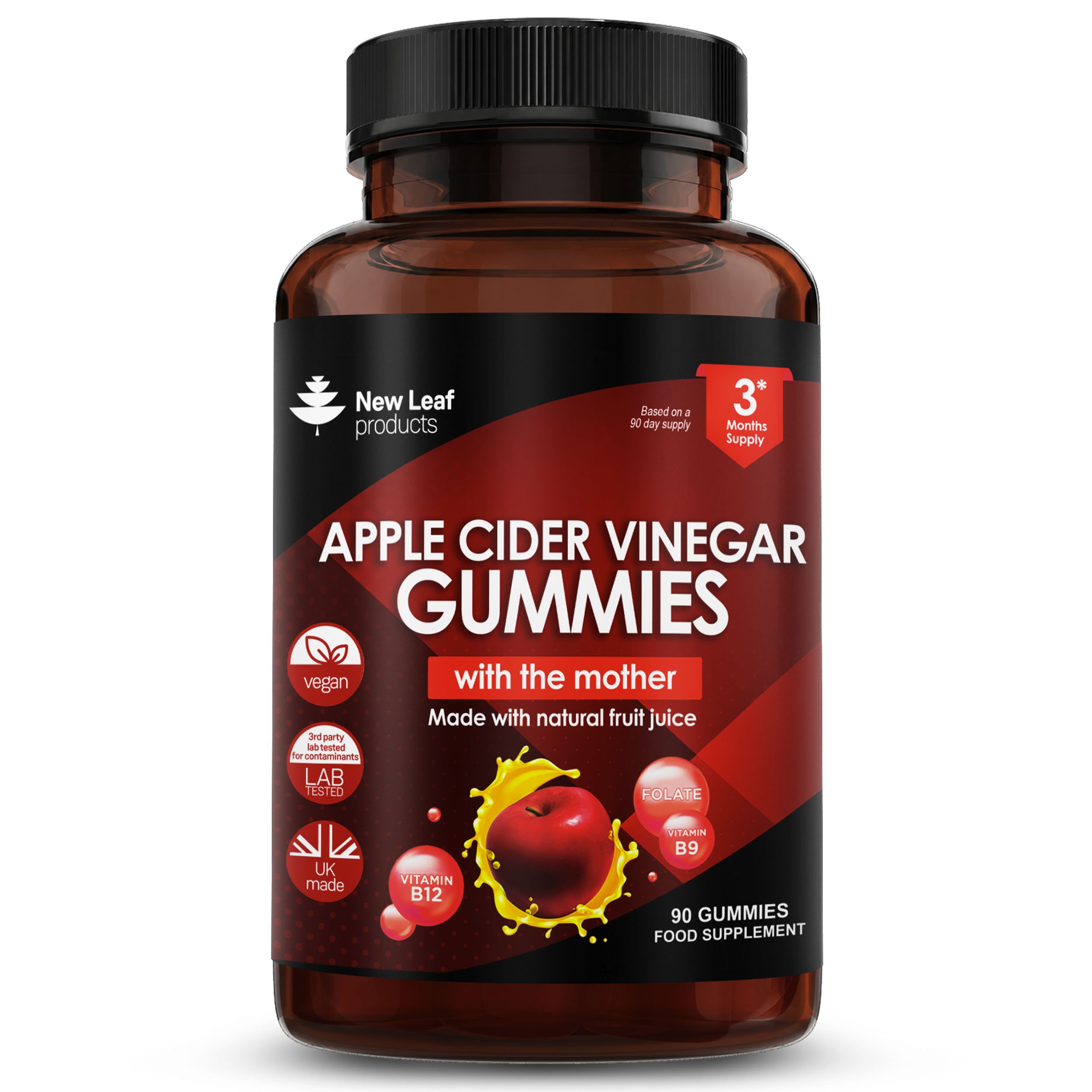 New Leaf Apple Cider Vinegar with The Mother Folic Acid Vit B12 - 90 Gummies