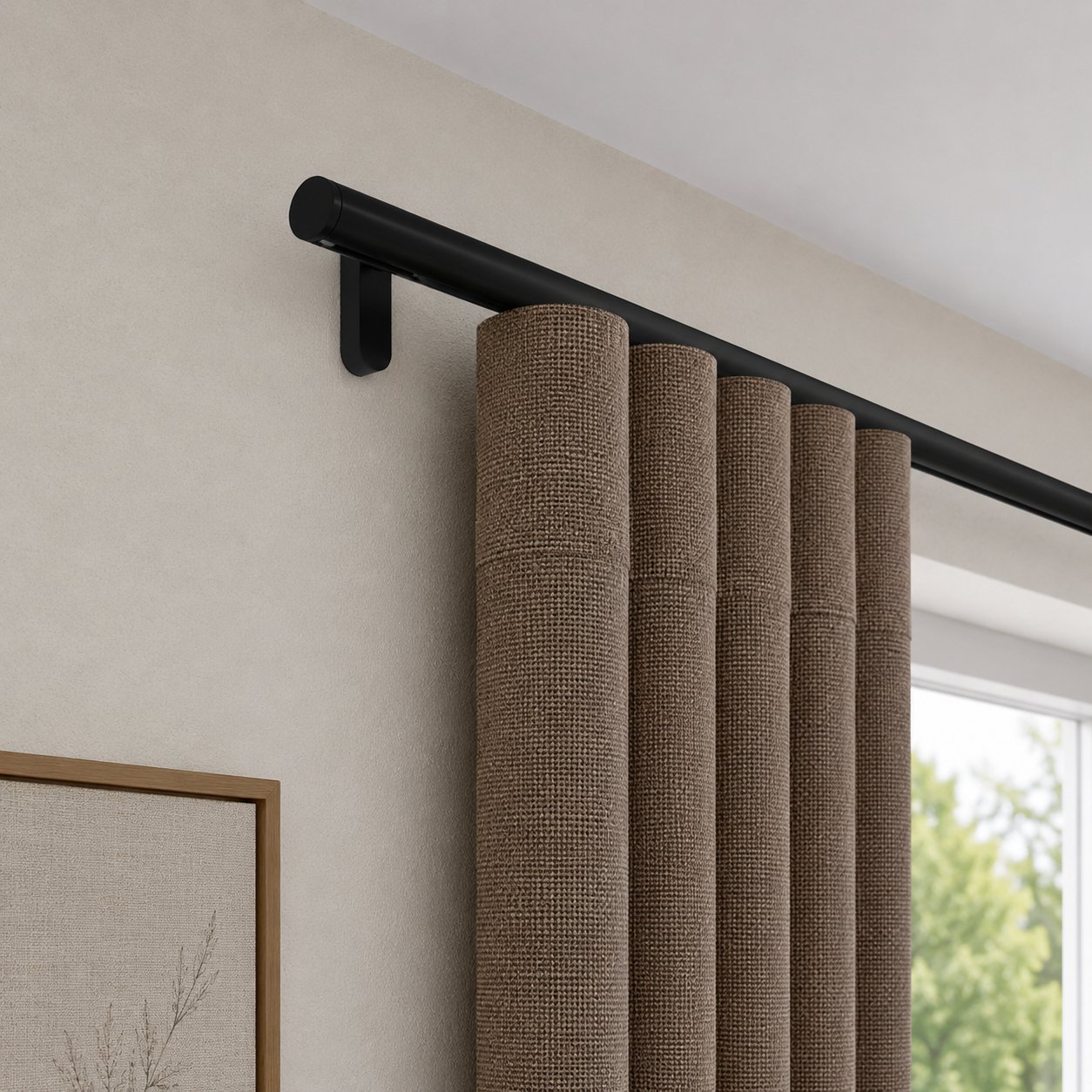 New Edge Blinds 28mm Black Styleline Gliding Curtain Pole with End Cap - 520cm