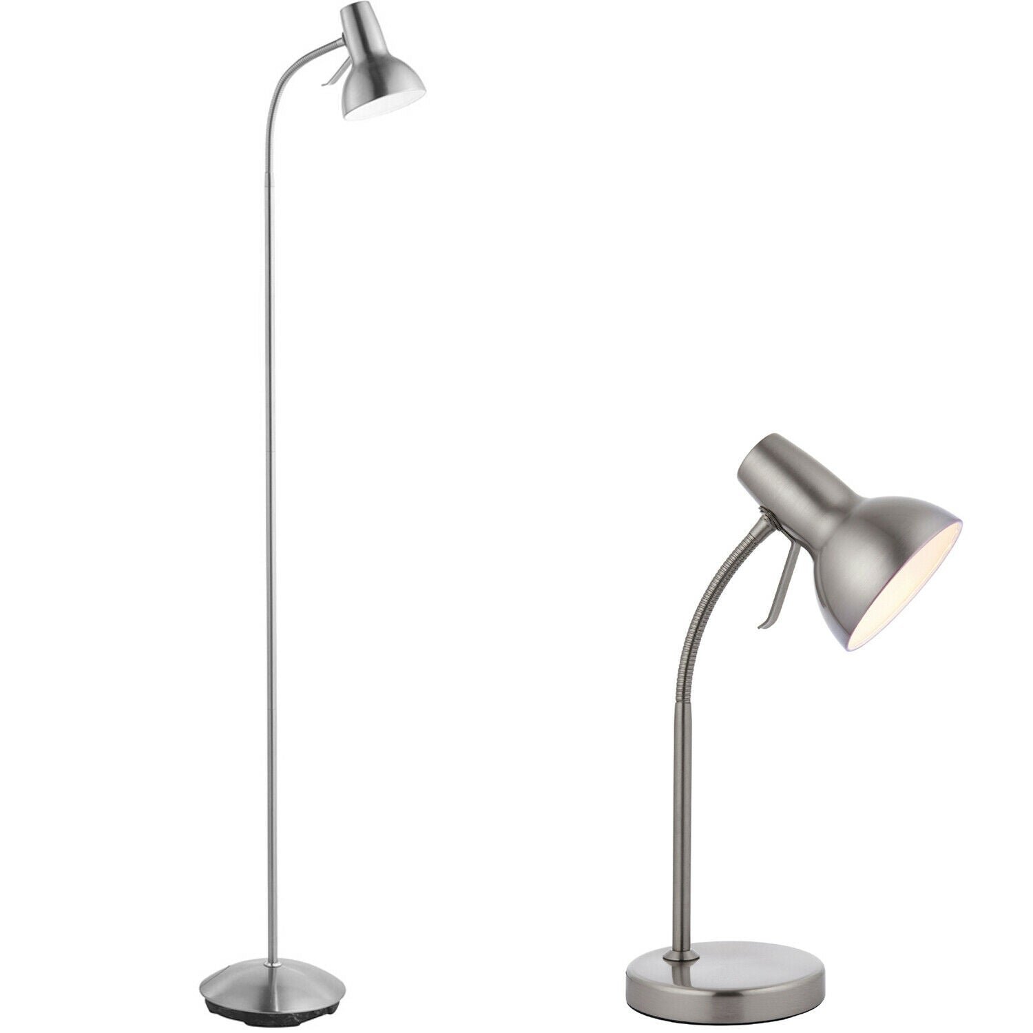 Loops Direct Steel Floor and Table Lamp Set - Satin Nickel and Gloss White