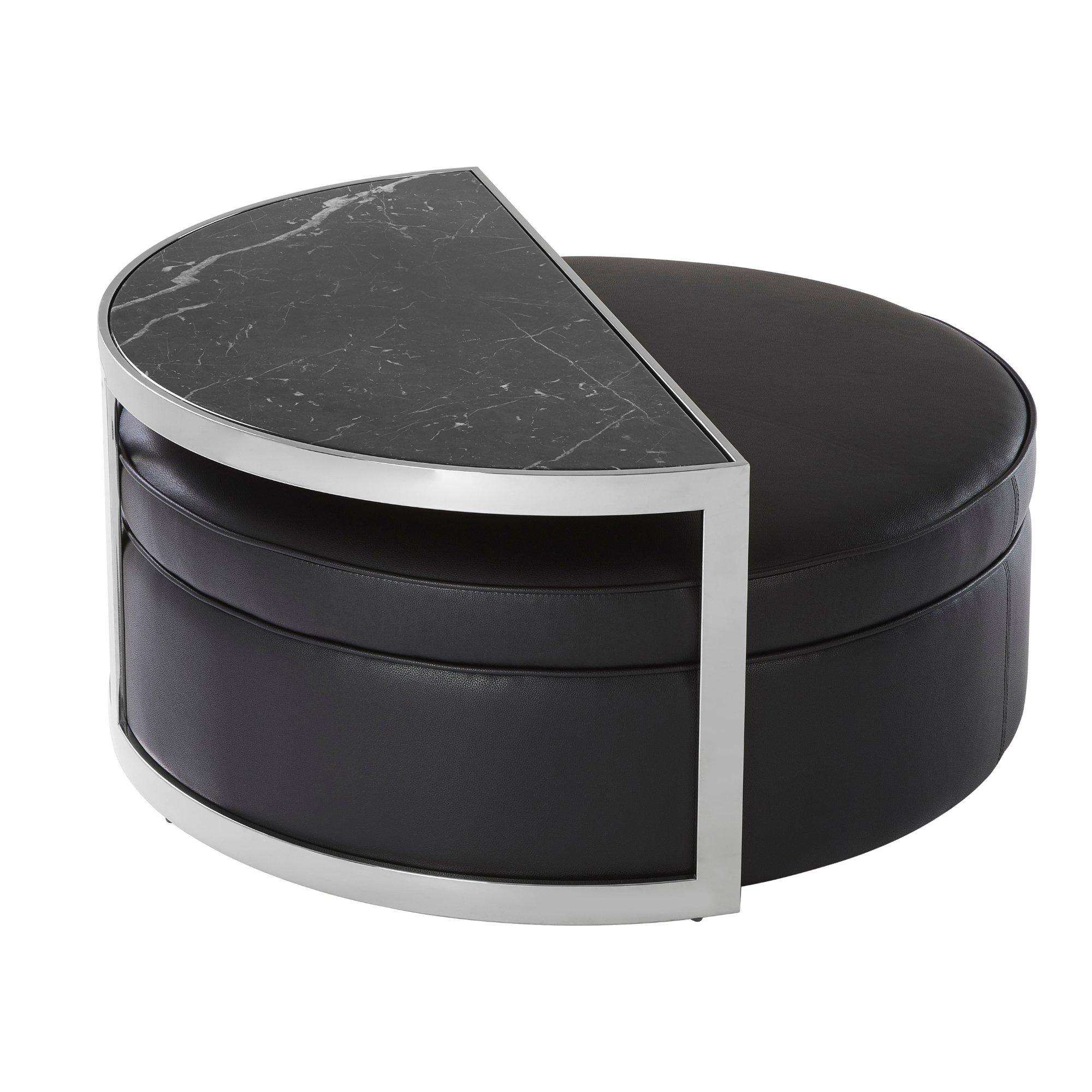 Orsina Piermount Coffee Table And Stool Set - Black And Silver