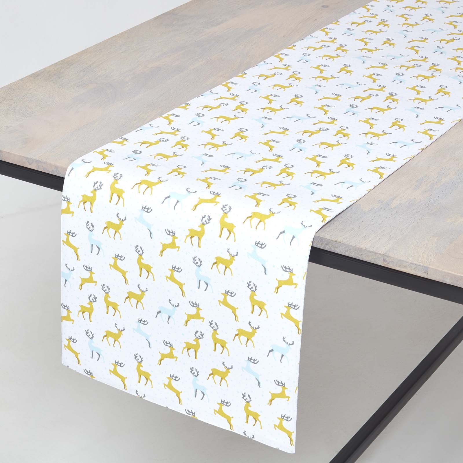 Homescapes Cotton Christmas Majestic Stag Table Runner - 35 x 180 cm - Grey
