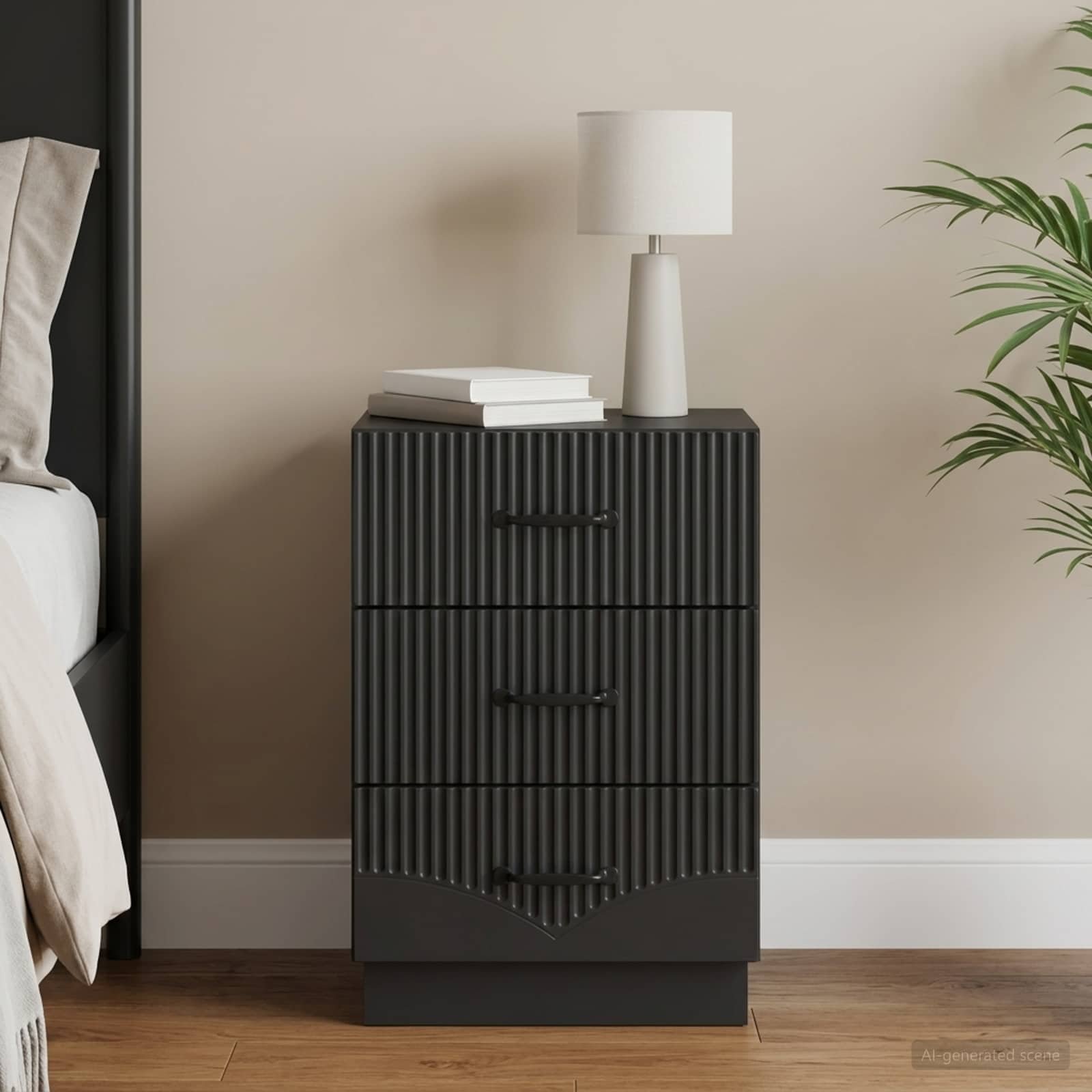 Walplus Engineered Wood Bedside Cabinet - Black - 43 x 41 x 63.5 cm