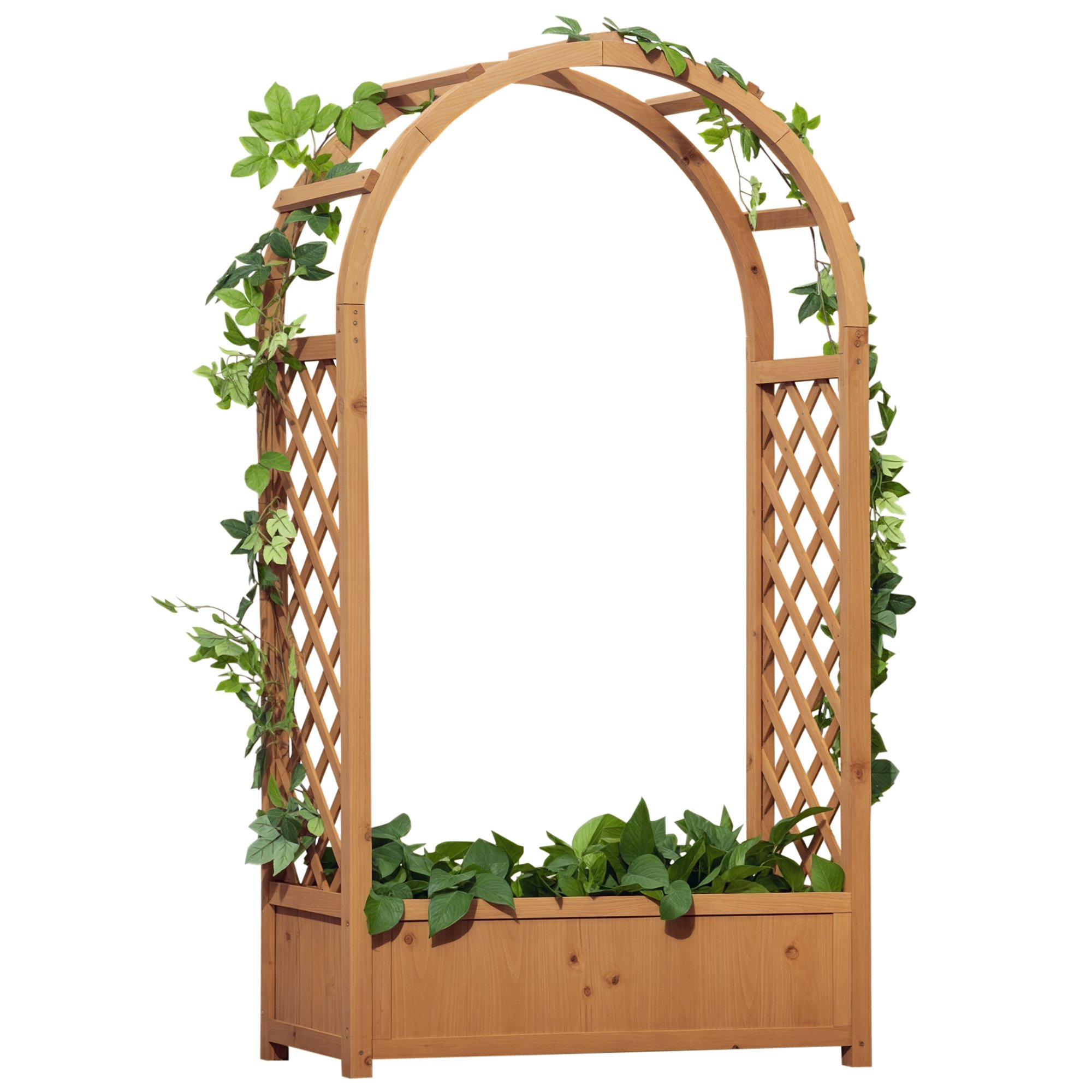 Outsunny Freestanding Raised Garden Bed with Arch Trellis - Brown