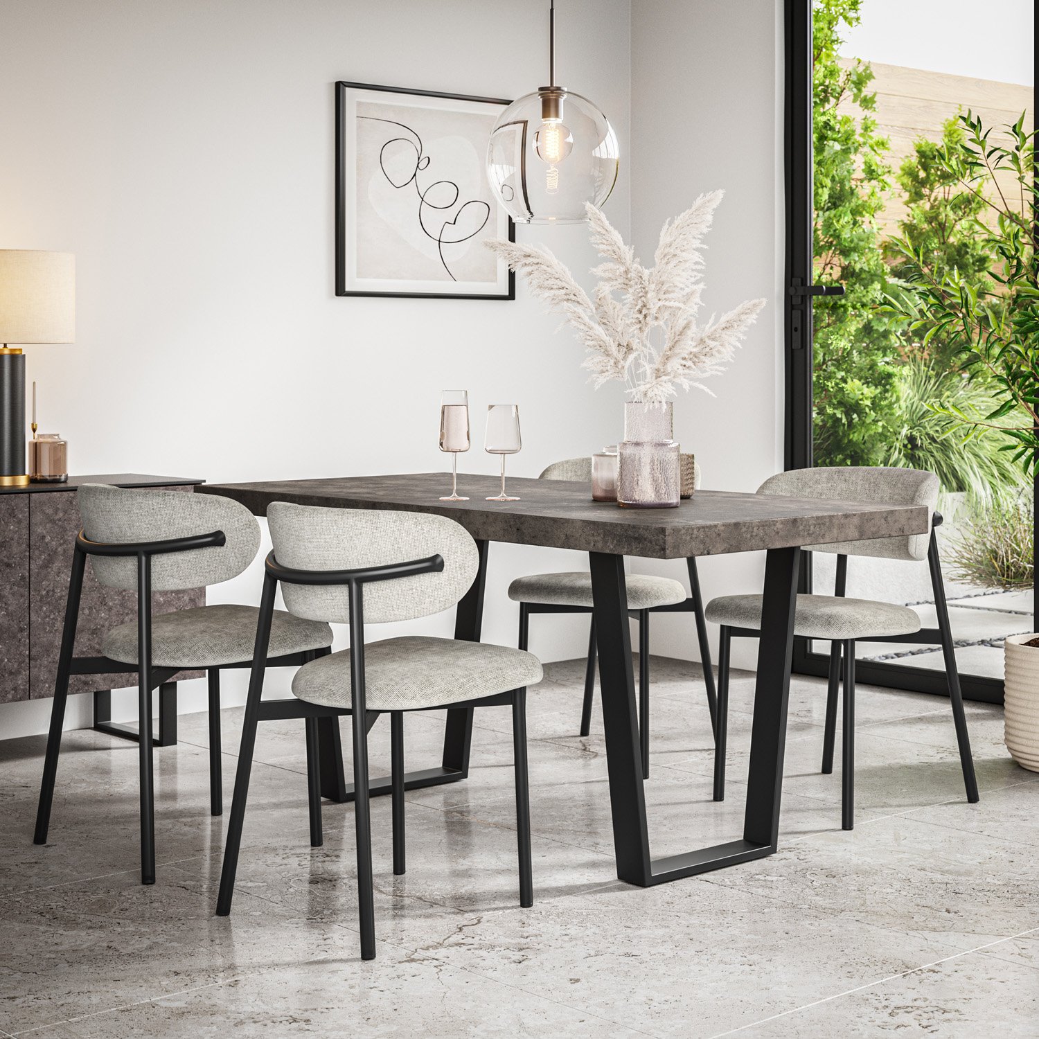 Furniture Online Aria Concrete Effect Dining Table & 6 Myla Grey Chairs