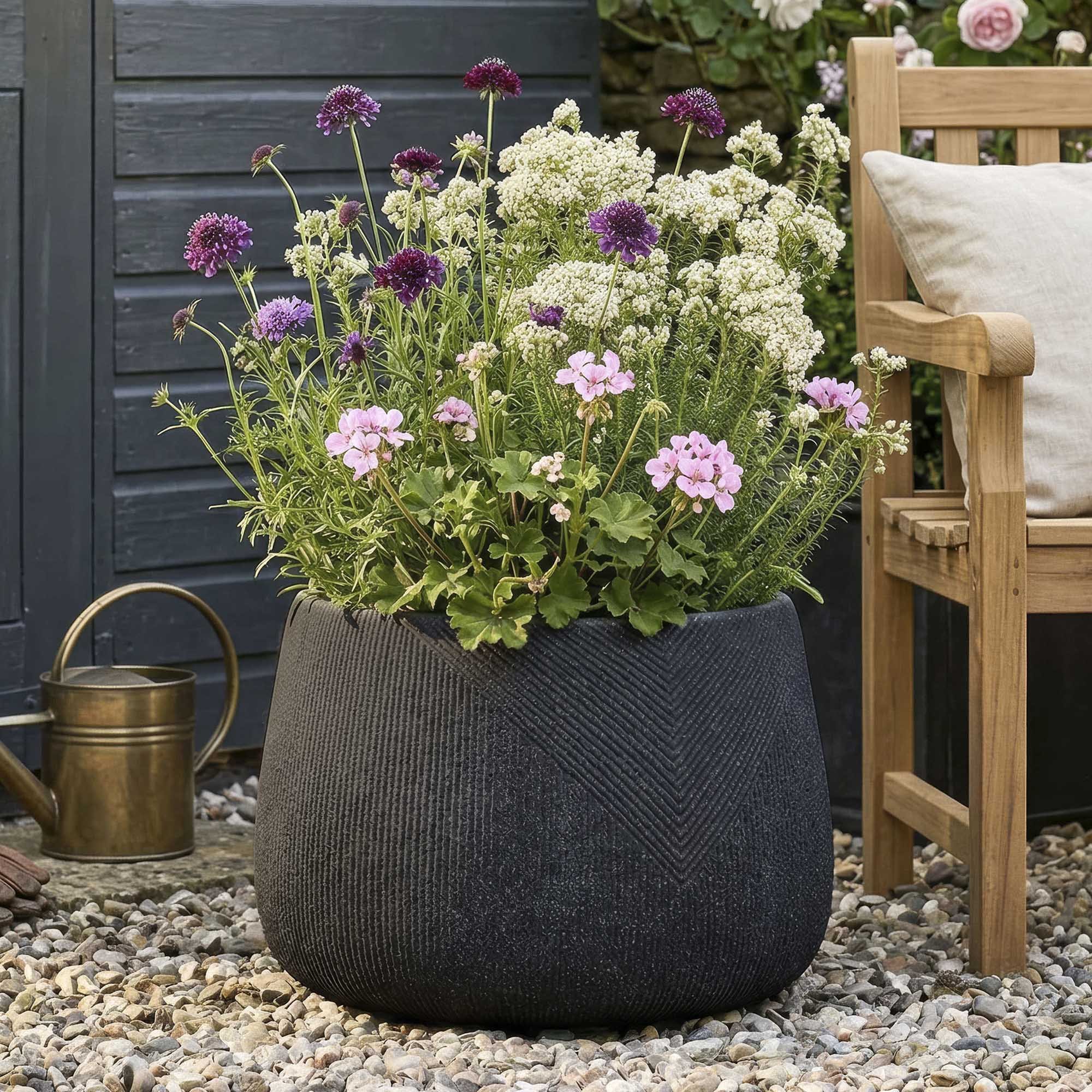 Dibor Medium Fibre Clay Outdoor Garden Planter – Grey
