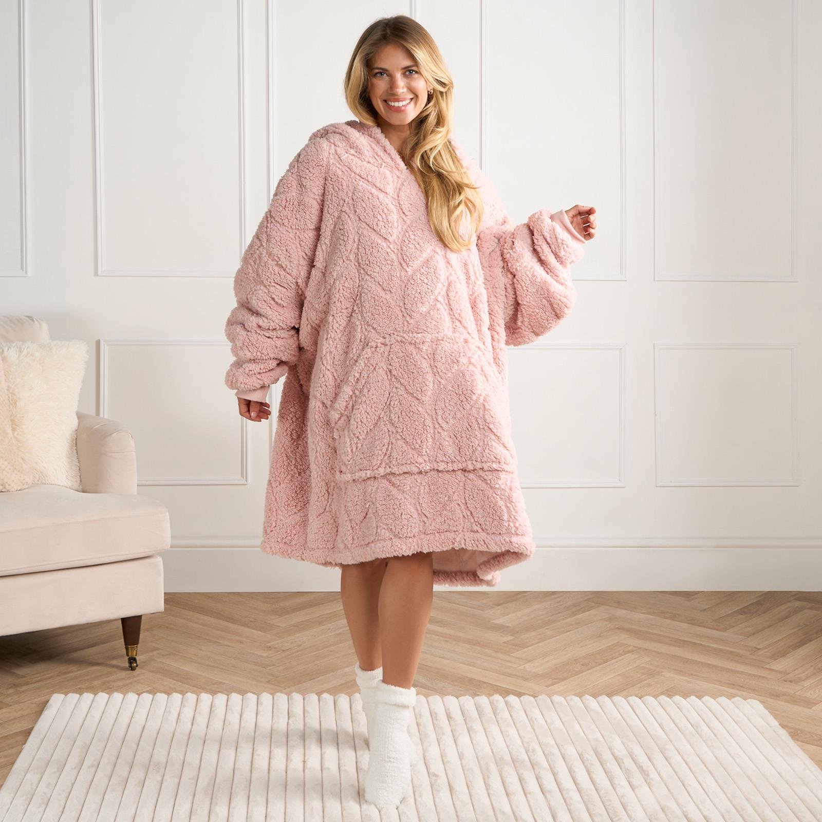 OHS Braided Fleece Hoodie Blanket - One Size - Blush