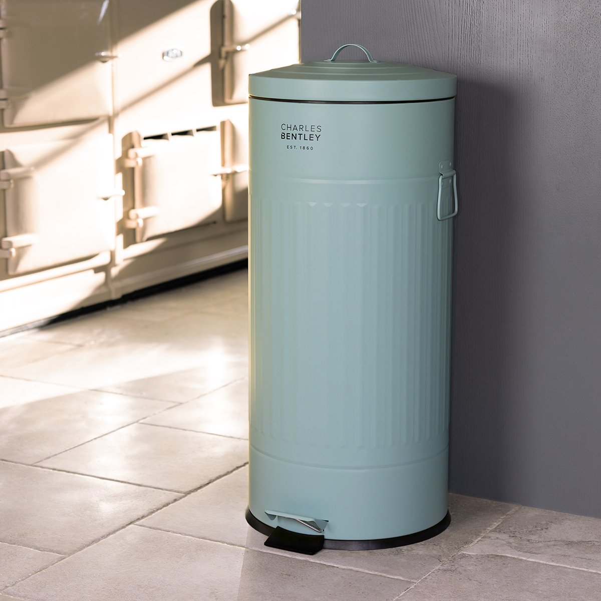 Charles Bentley 30L Retro Steel Waste Rubbish Kitchen Pedal Bin - Green