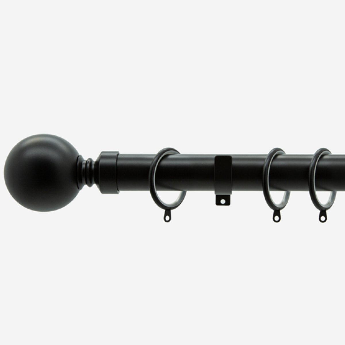 New Edge Blinds Matt Black 28mm Ball Fixed Metal Curtain Pole - 190cm