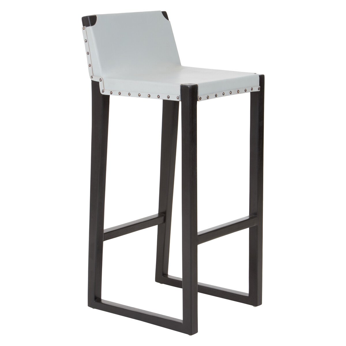 Orsina Kendari Leather Bar Chair with Wooden Legs - Grey & Black