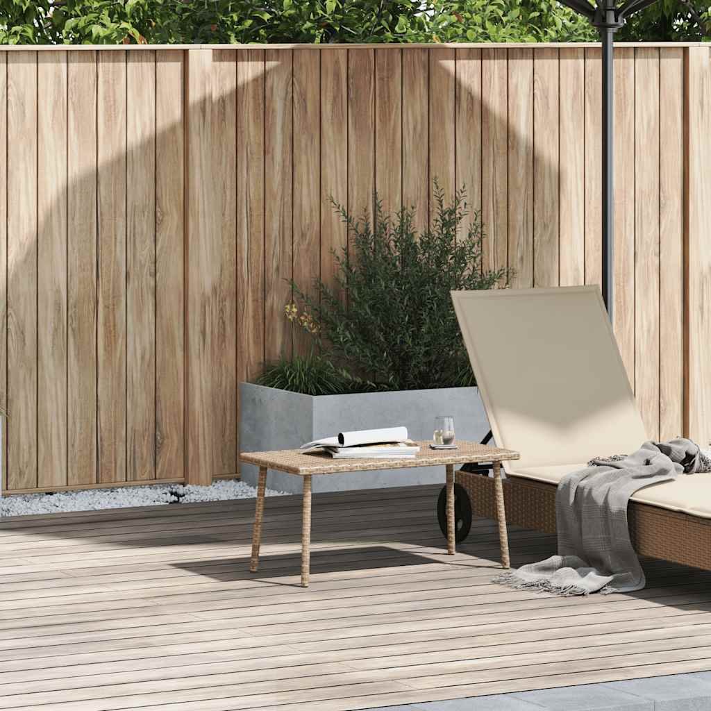 Walplus Poly Rattan Garden Coffee Table Rectangular - Beige - 80 x 40 x 37 cm