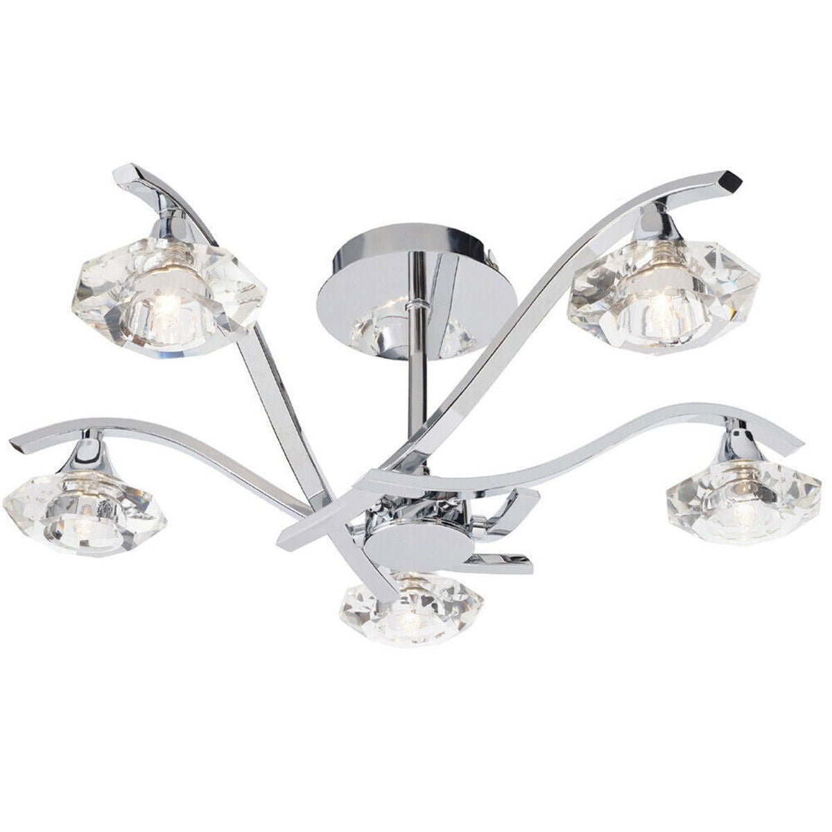 Loops Direct 55cm Diameter Steel and Crystal Semi Flush Ceiling Light - Chrome