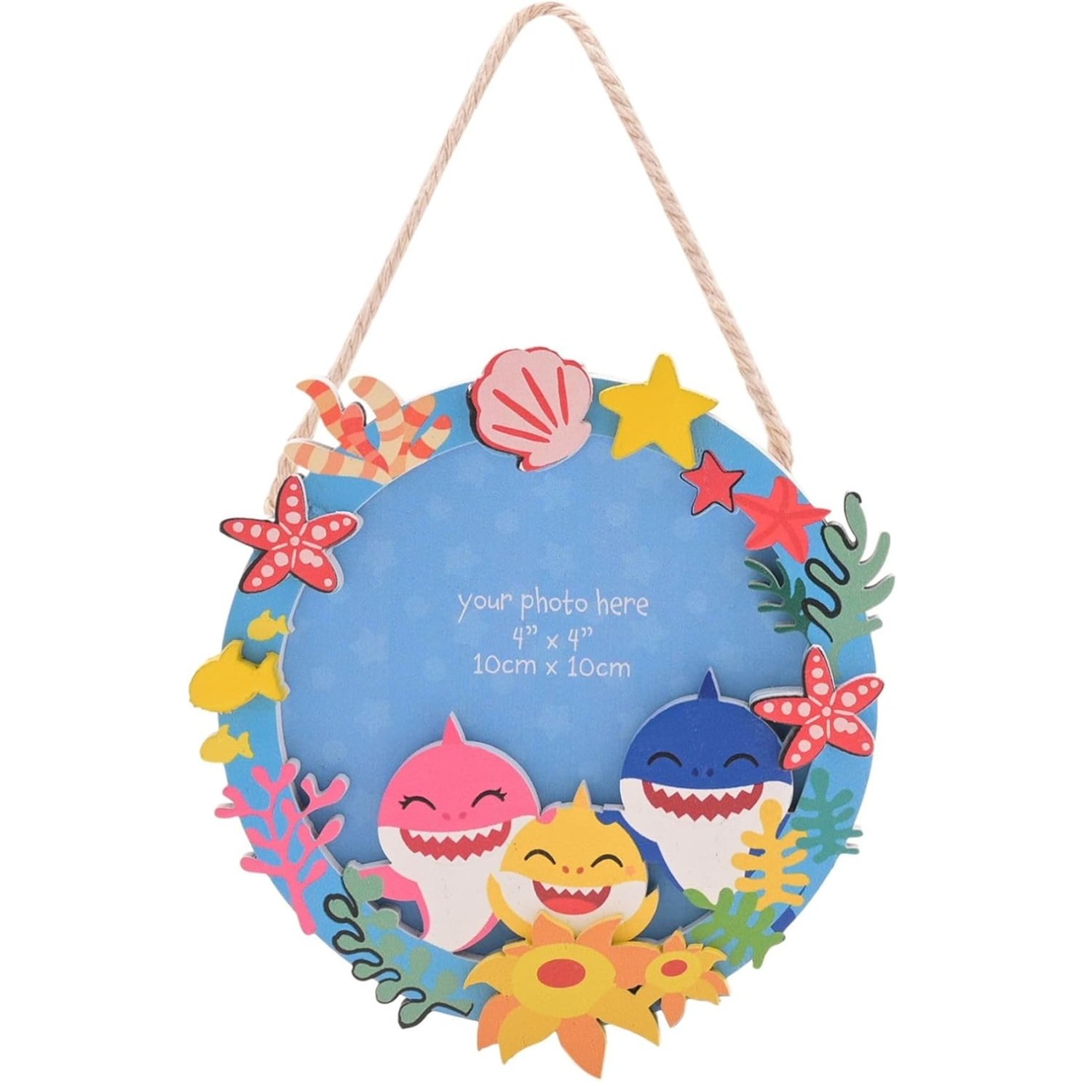 Widdop Baby Shark Wooden Photo Frame 10cm x 10cm - Multi