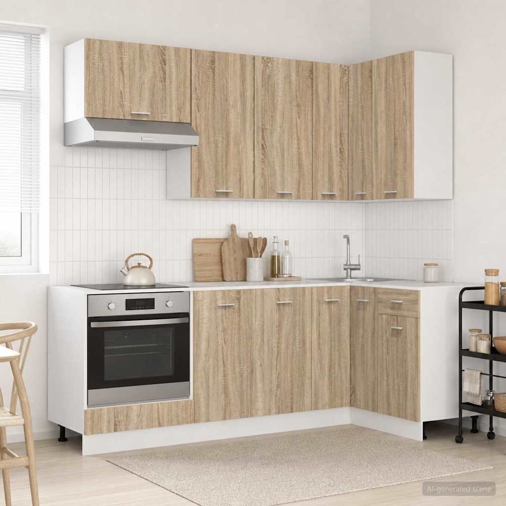 Walplus 8 Piece Engineered Wood Kitchen Unit Set - Sonoma Oak