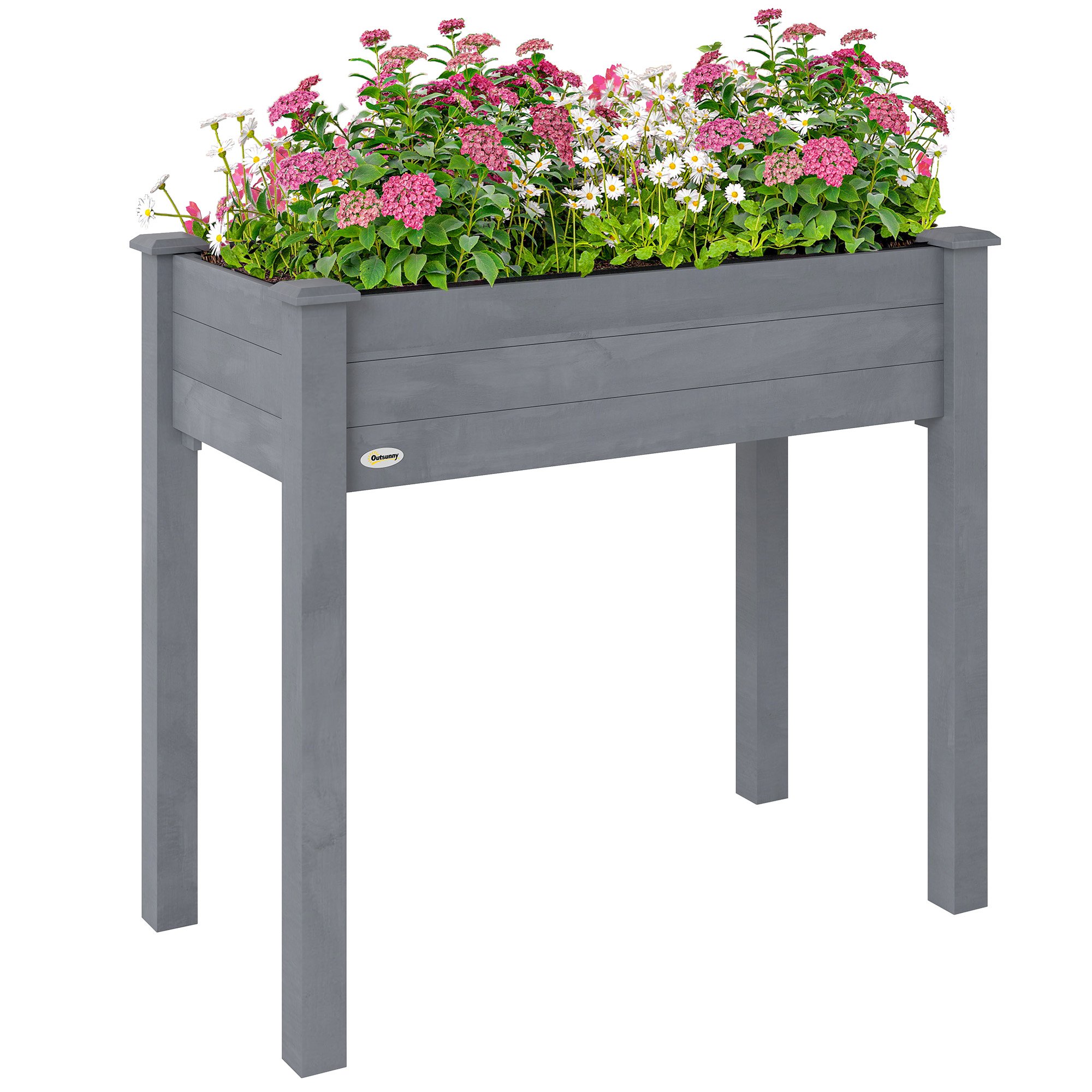 Outsunny Wooden Elevated Planter Box with Bed Liner – Dark Grey