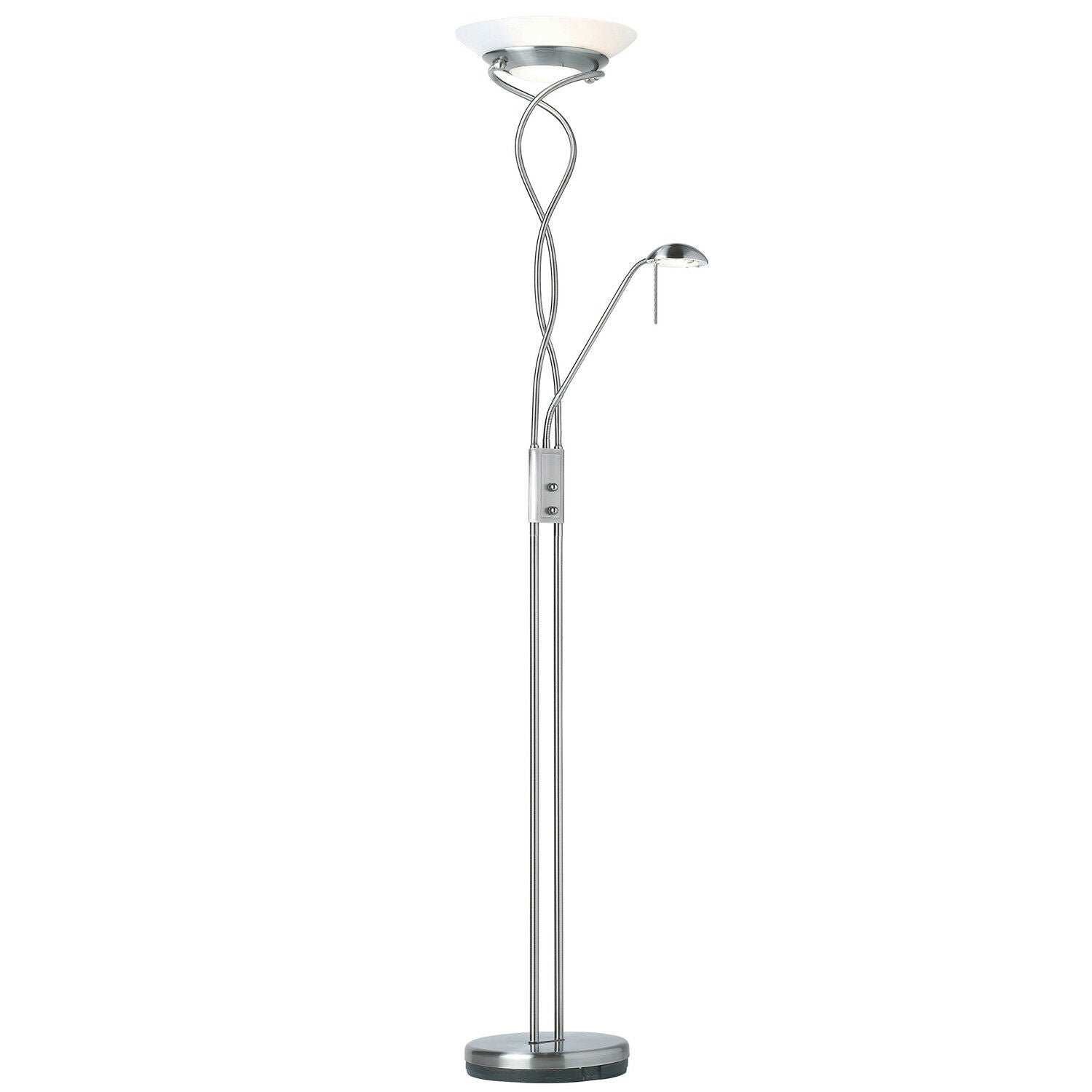Loops Direct 32.5cm Diameter Steel and Glass Floor Lamp - Satin Chrome