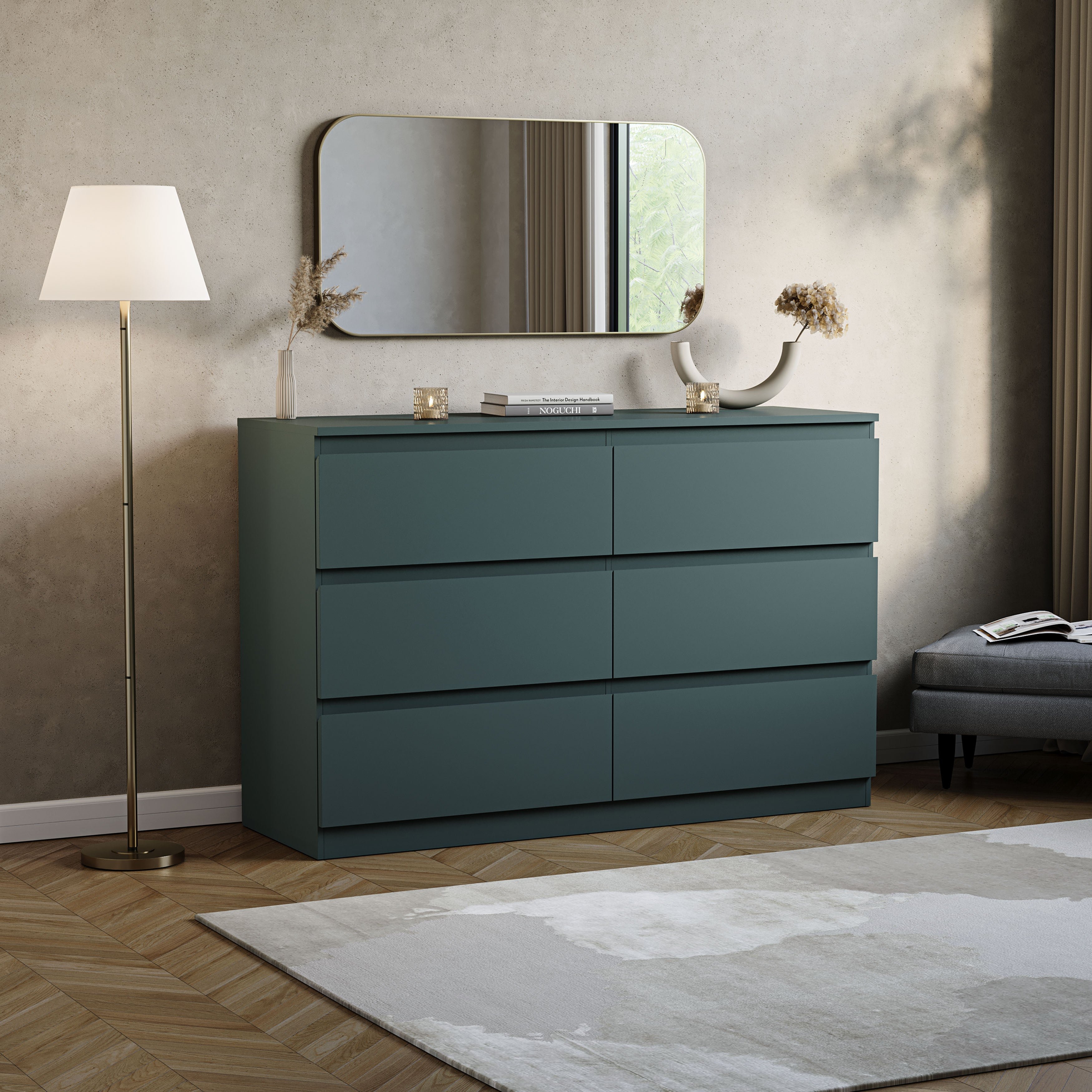 Vida Designs Denver 6 Drawer Chest - Green