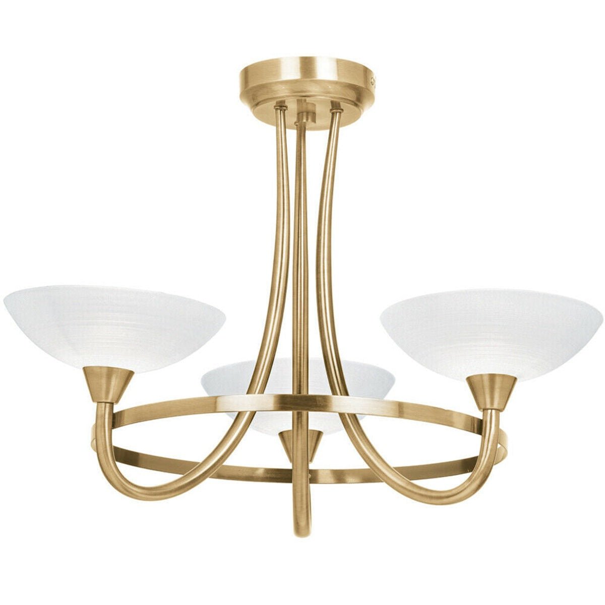 Loops Direct Steel and Glass Semi Flush Ceiling Light - Antique Brass and White