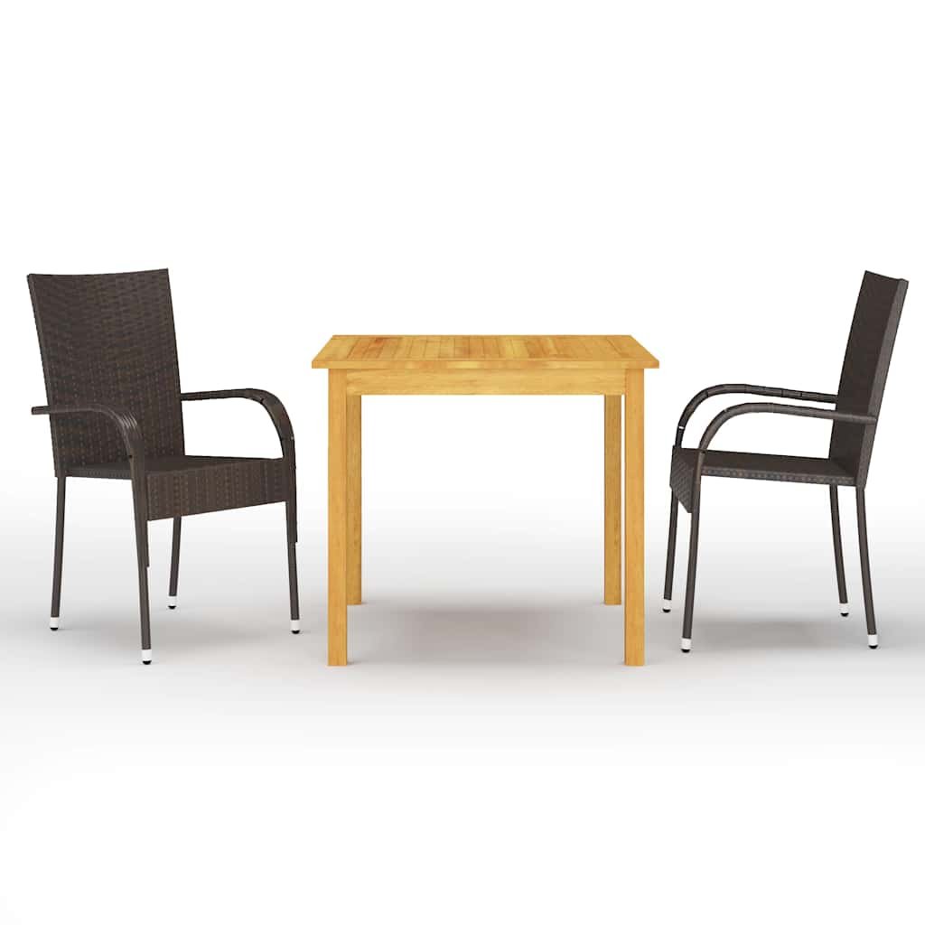 Walplus 3 Piece Solid Acacia Wood Garden Dining Set - Brown - 85 x 85 x 74 cm